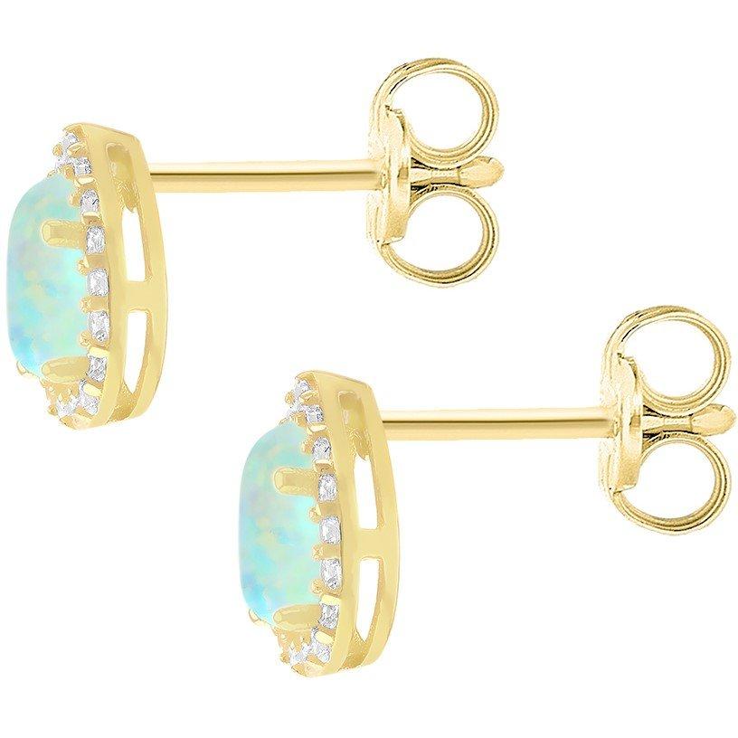 Yellow Gold - Be You - 9ct Gold Teardrop Halo Opal with CZ Stud Earrings - 3