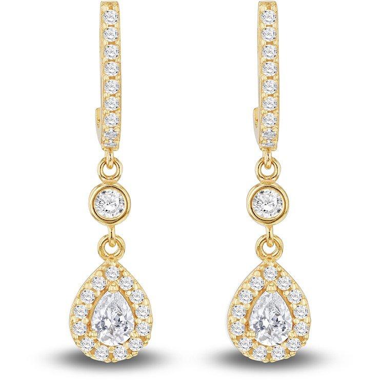 Yellow Gold - Be You - 9ct Gold CZ Teardrop Halo Drop Earrings - 2