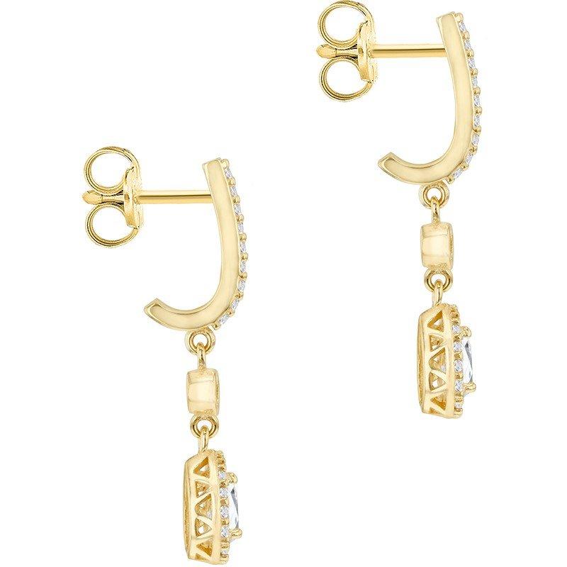 Yellow Gold - Be You - 9ct Gold CZ Teardrop Halo Drop Earrings - 3