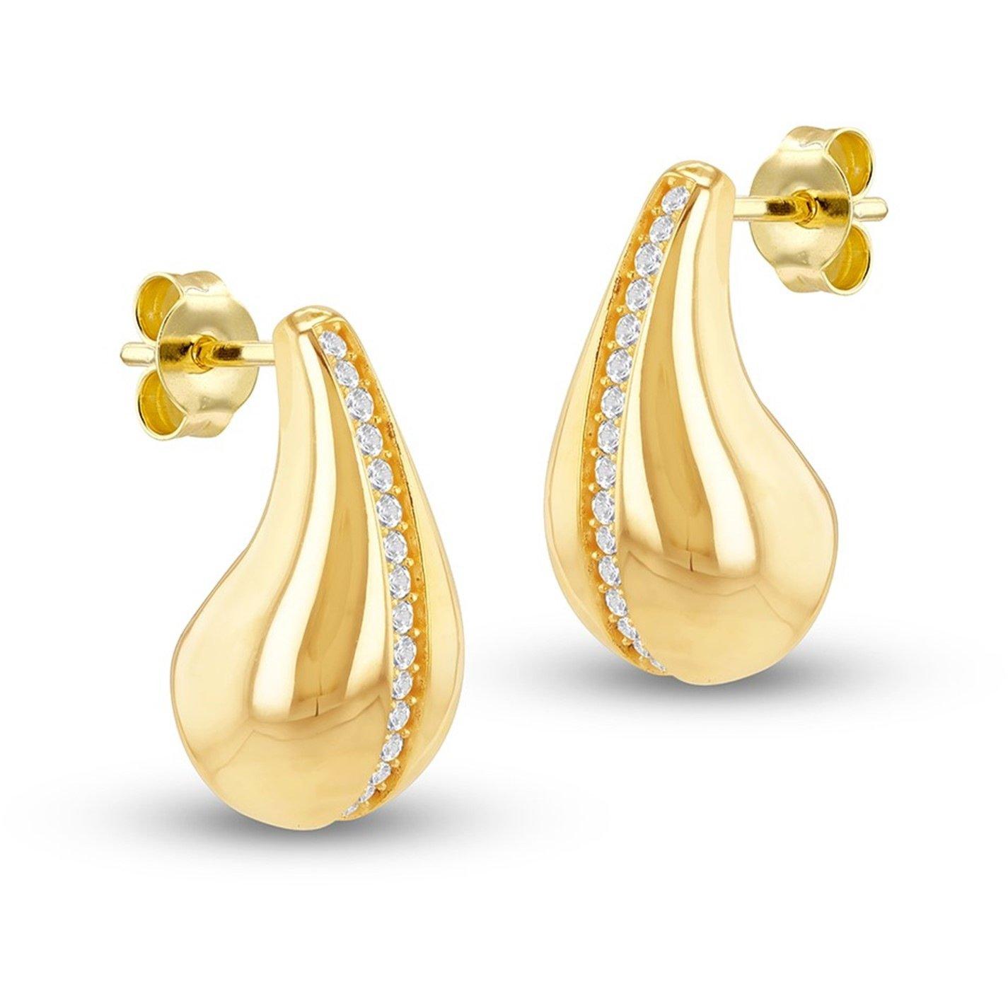 Yellow Gold - Be You - 9ct Gold CZ Teardrop Stud Earring - 1