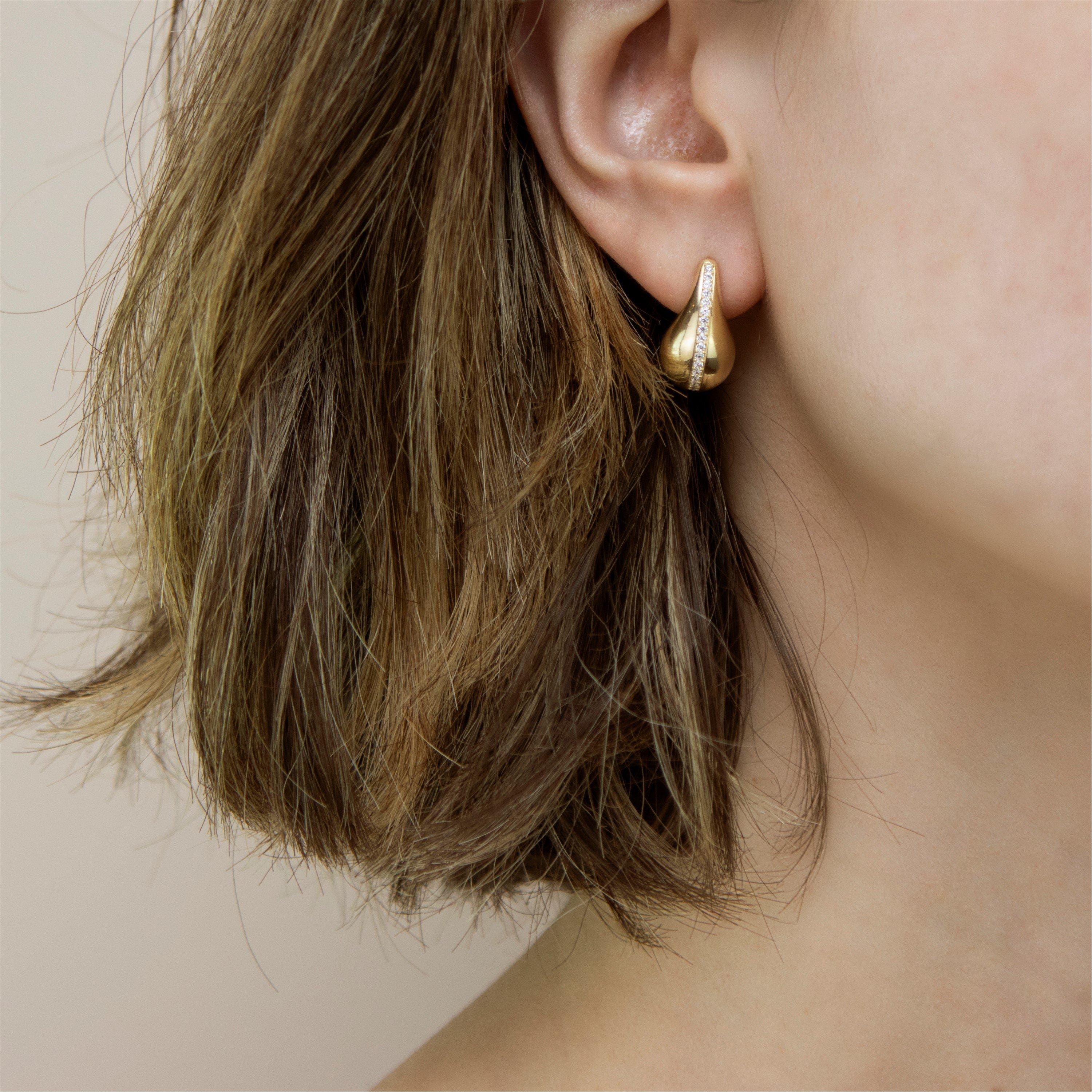 Yellow Gold - Be You - 9ct Gold CZ Teardrop Stud Earring - 2