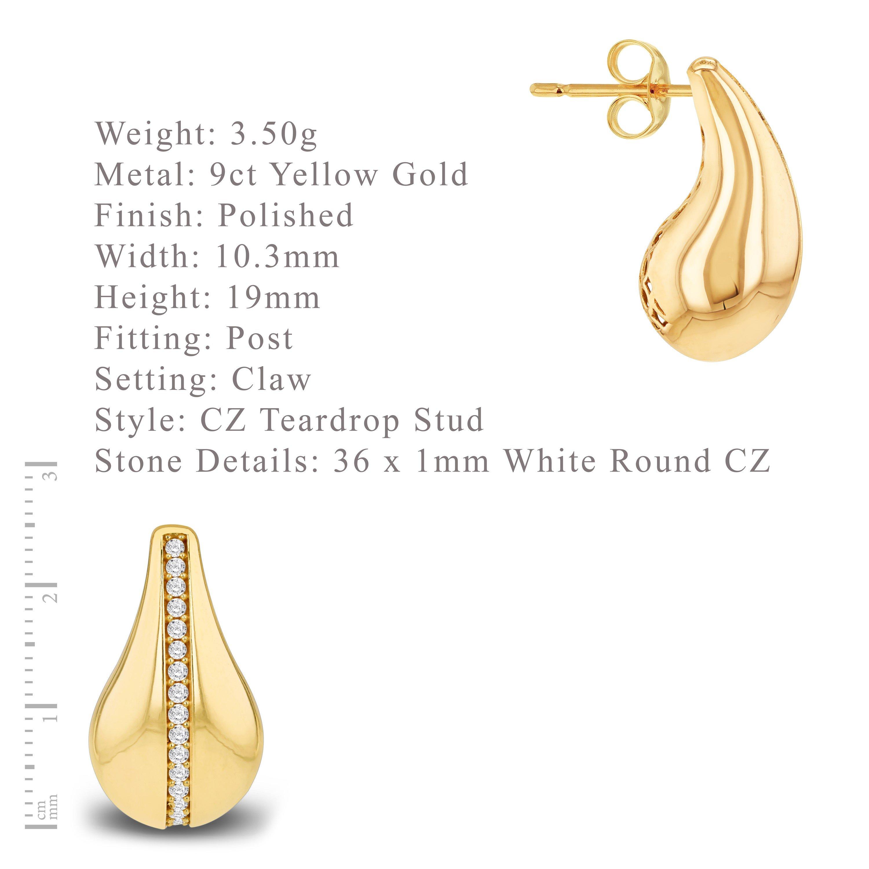 Yellow Gold - Be You - 9ct Gold CZ Teardrop Stud Earring - 6