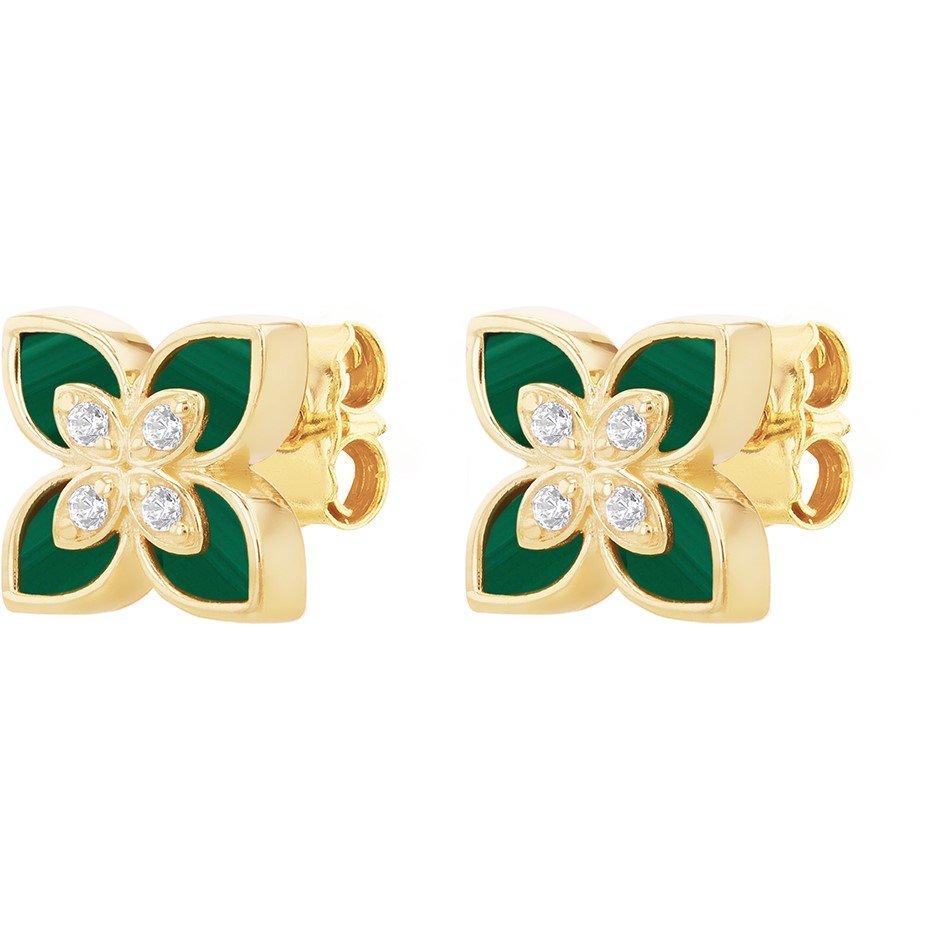 Yellow Gold - Be You - 9ct Gold Synthetic Malachite CZ Flower Earring - 2