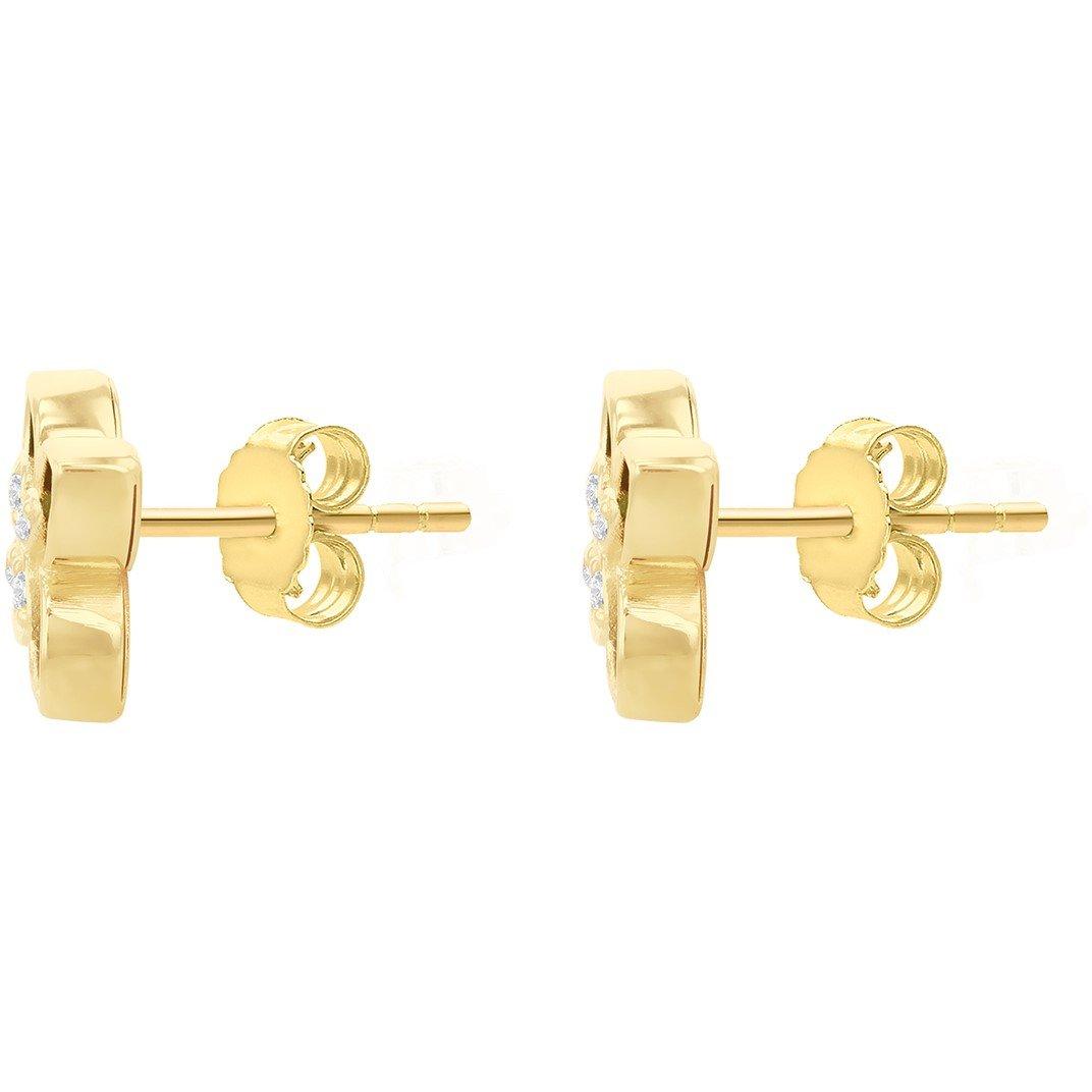 Yellow Gold - Be You - 9ct Gold Synthetic Malachite CZ Flower Earring - 3