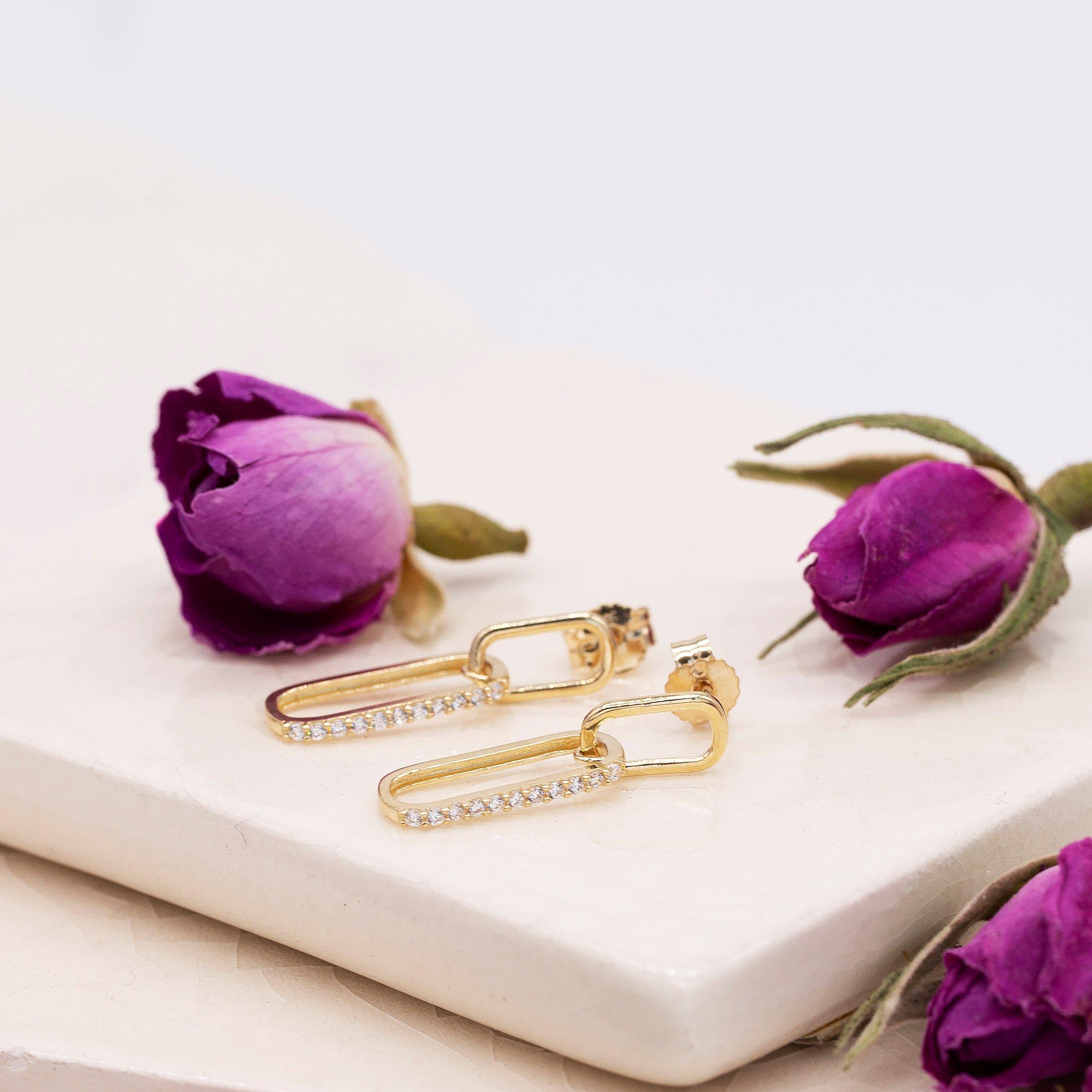 Yellow Gold - Be You - 9ct Gold CZ Oval Drop Earrings - 3