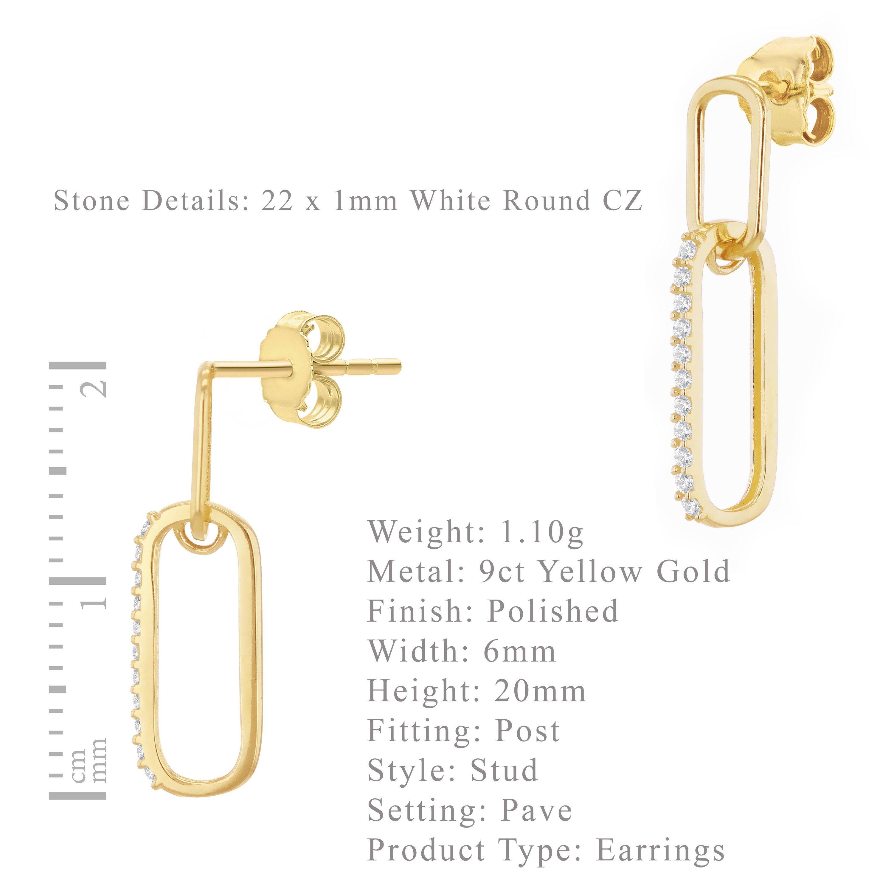 Yellow Gold - Be You - 9ct Gold CZ Oval Drop Earrings - 5