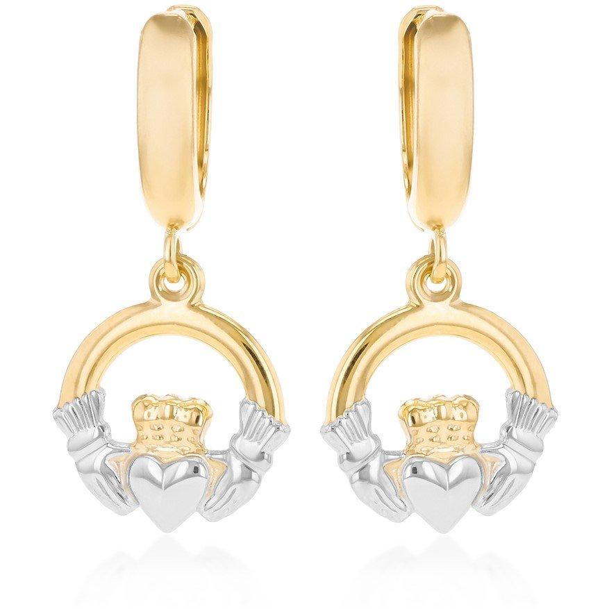 Yellow And Whit - Be You - 9ct Gold Hoop With Claddagh Drop Earring - 1