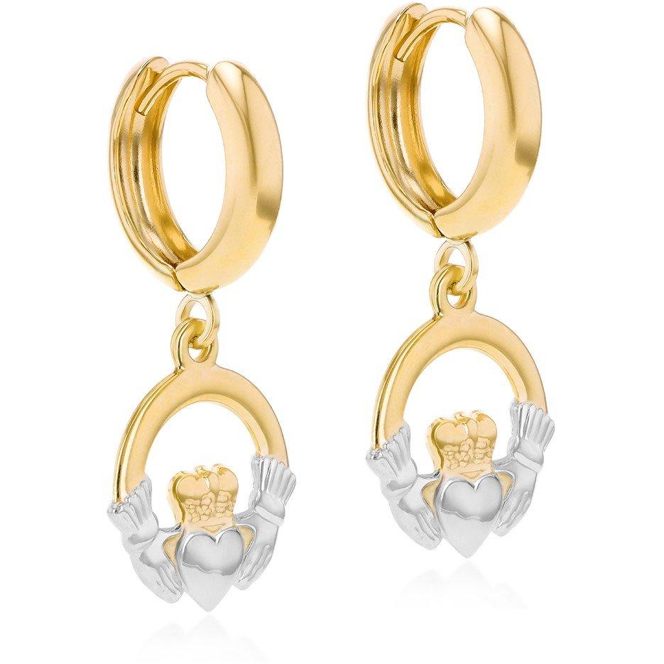 Yellow And Whit - Be You - 9ct Gold Hoop With Claddagh Drop Earring - 2