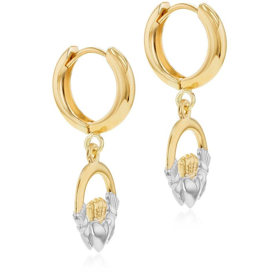 Yellow And Whit - Be You - 9ct Gold Hoop With Claddagh Drop Earring - 3