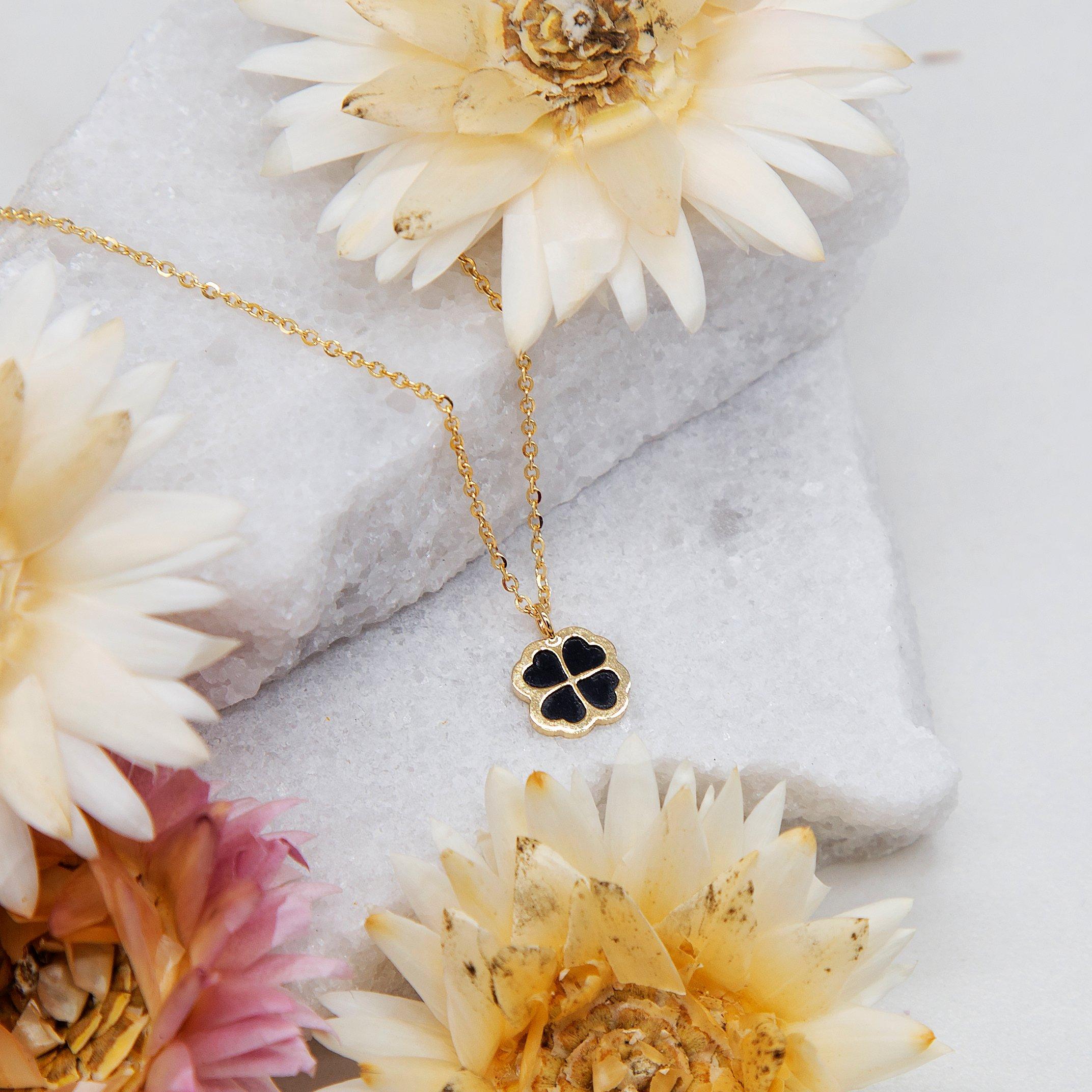 Yellow Gold - Be You - 9ct Gold Onyx Petal Adjustable Necklace - 3