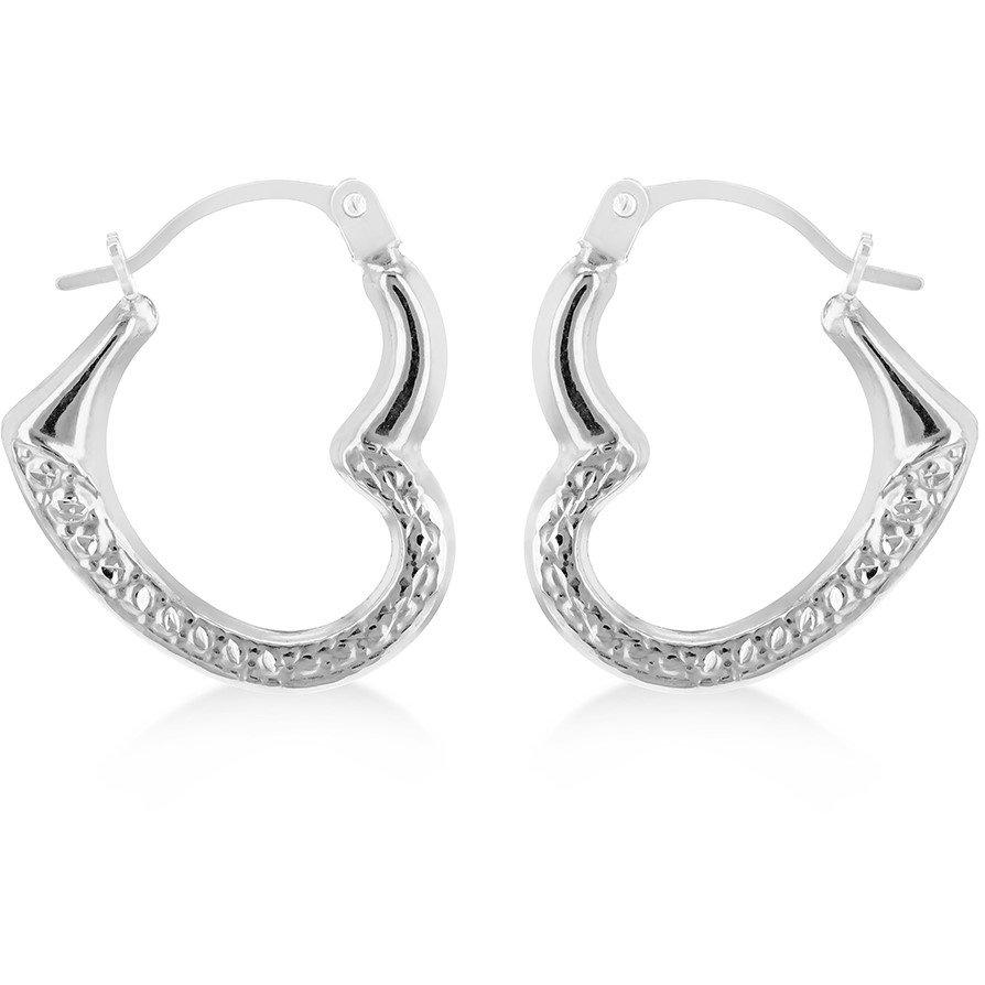 White Gold - Be You - 9ct Gold Open Heart Half Patterned Creole Earrings - 1