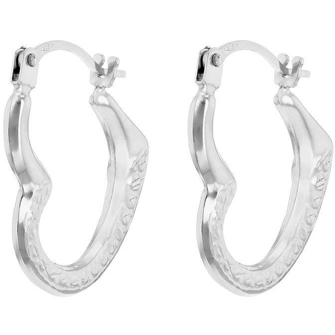 White Gold - Be You - 9ct Gold Open Heart Half Patterned Creole Earrings - 2