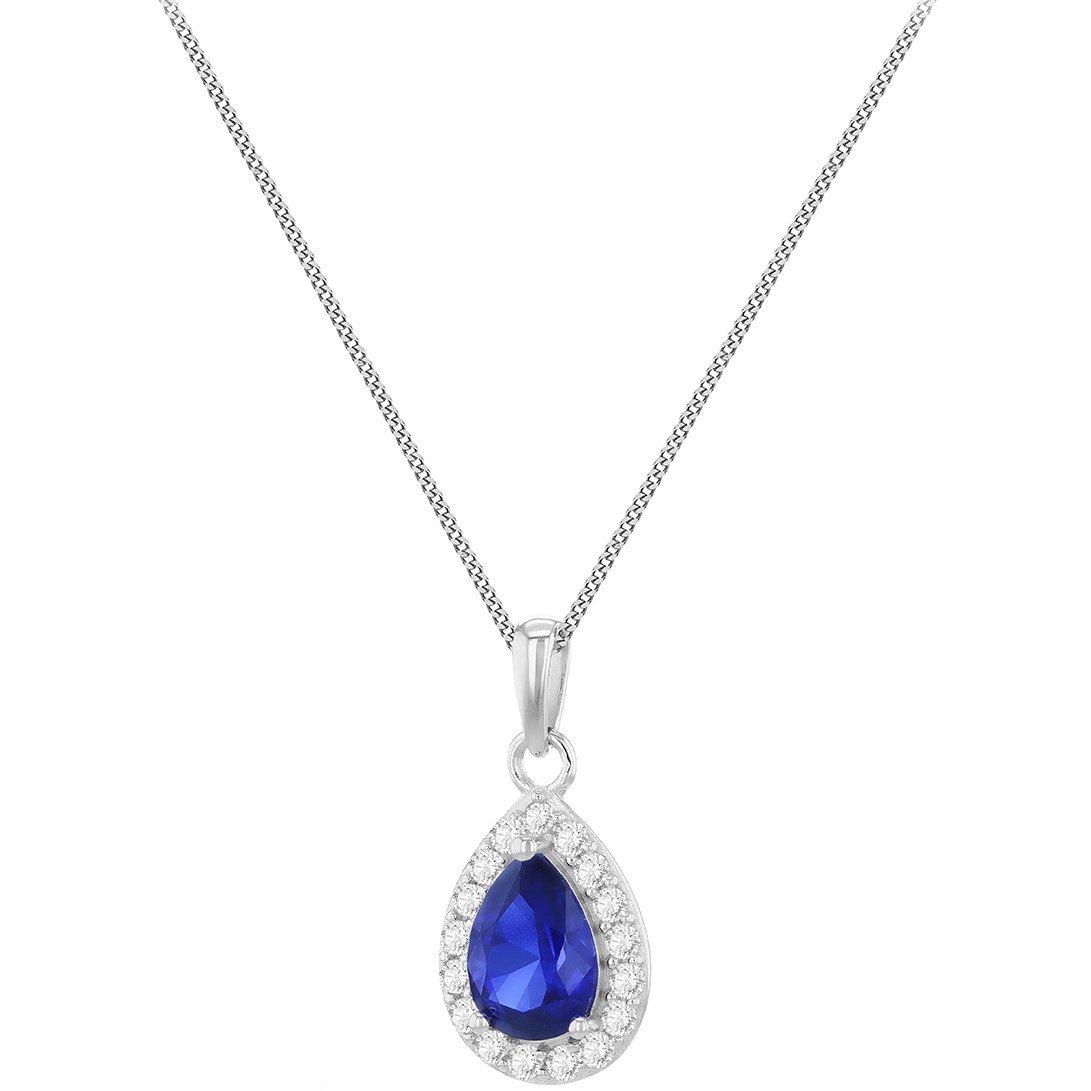 White Gold - Be You - 9ct Gold Synthetic Sapphire Teardrop CZ Necklace - 2