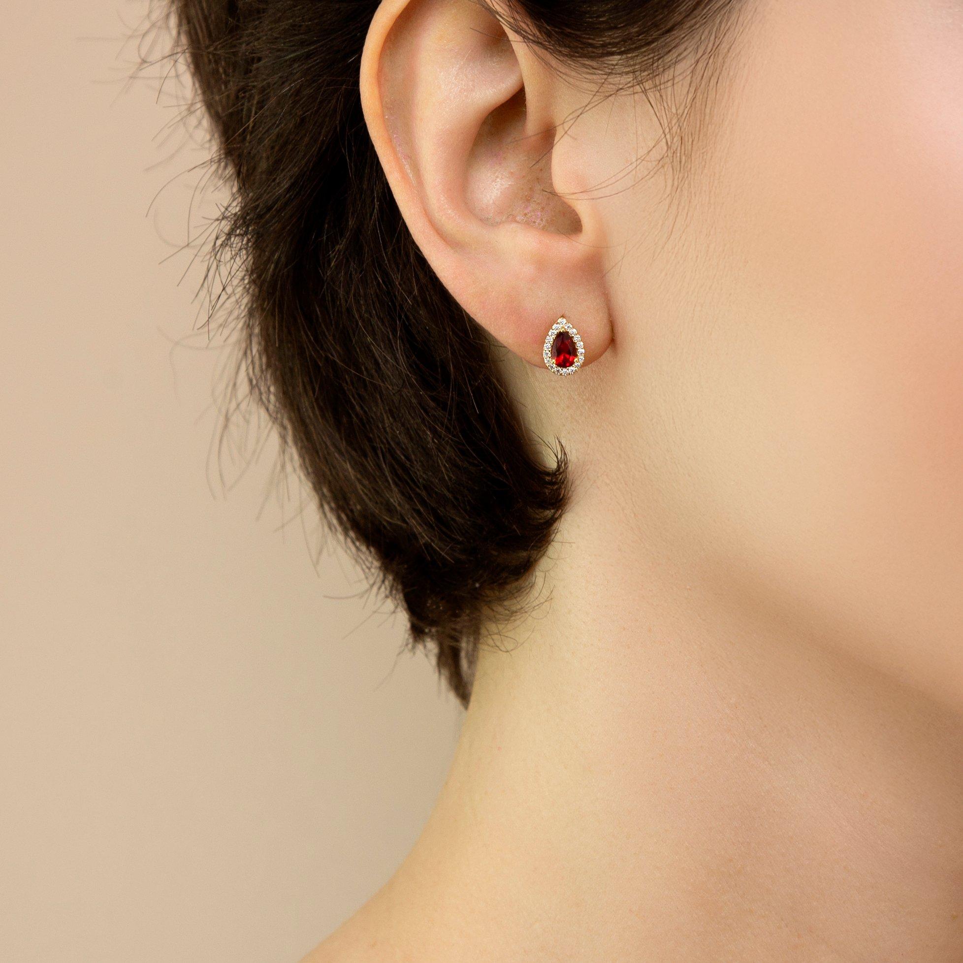 Yellow Gold - Be You - 9ct Gold Pear Shaped CZ Halo Stud Earrings - 2