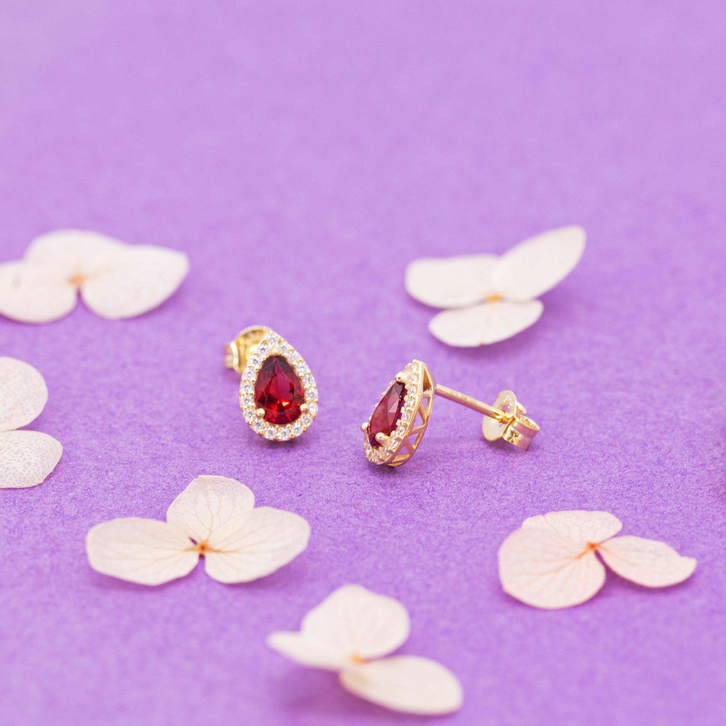 Yellow Gold - Be You - 9ct Gold Pear Shaped CZ Halo Stud Earrings - 3