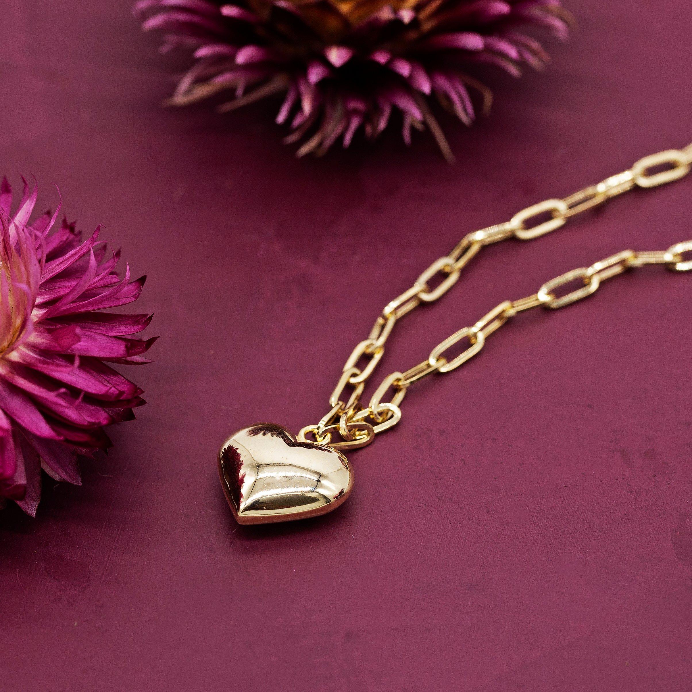 Yellow Gold - Be You - 9ct Gold Puffed Heart Adjustable Paper Necklace - 3