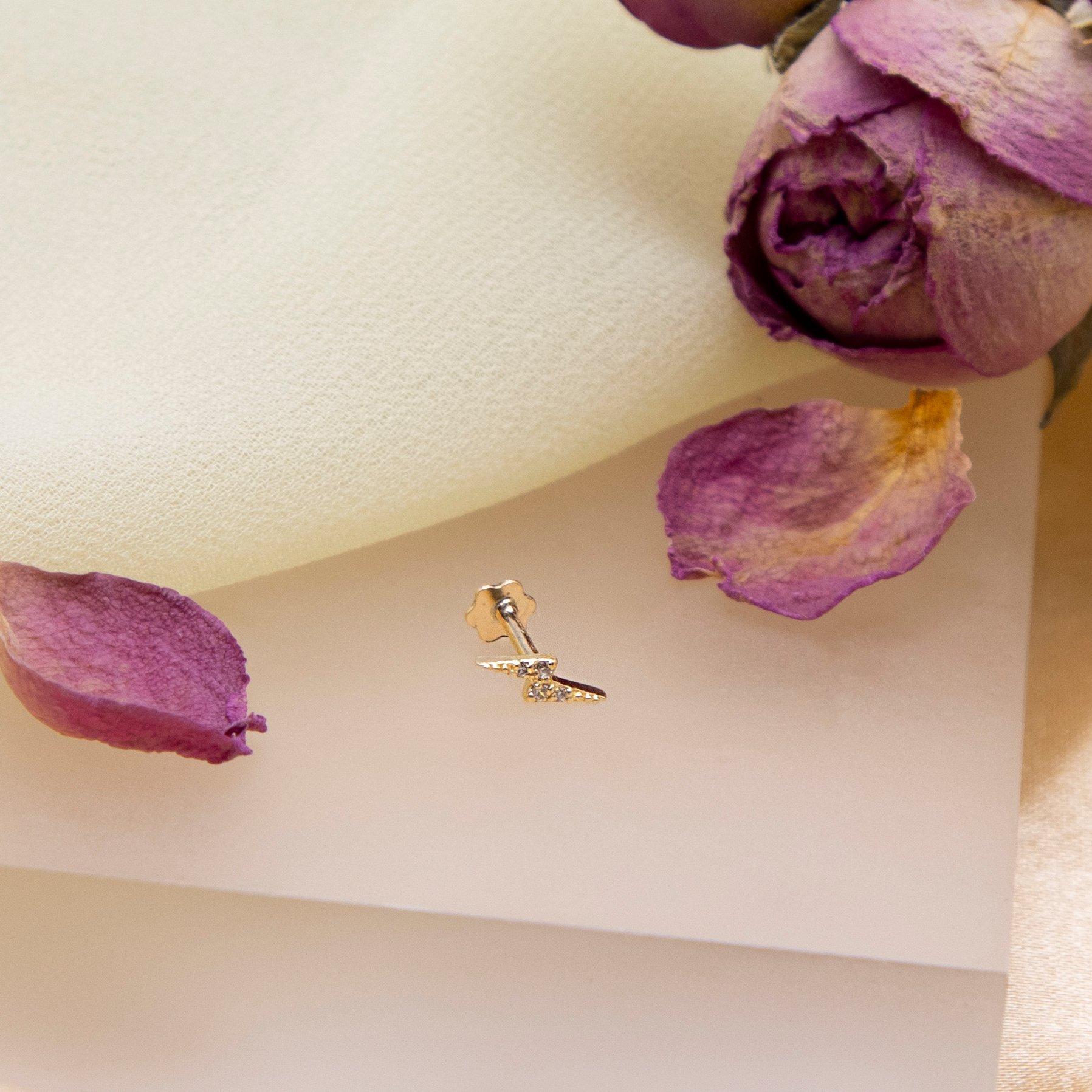 Yellow Gold - Be You - 9ct Gold Thunder with CZs Labret Stud - 3