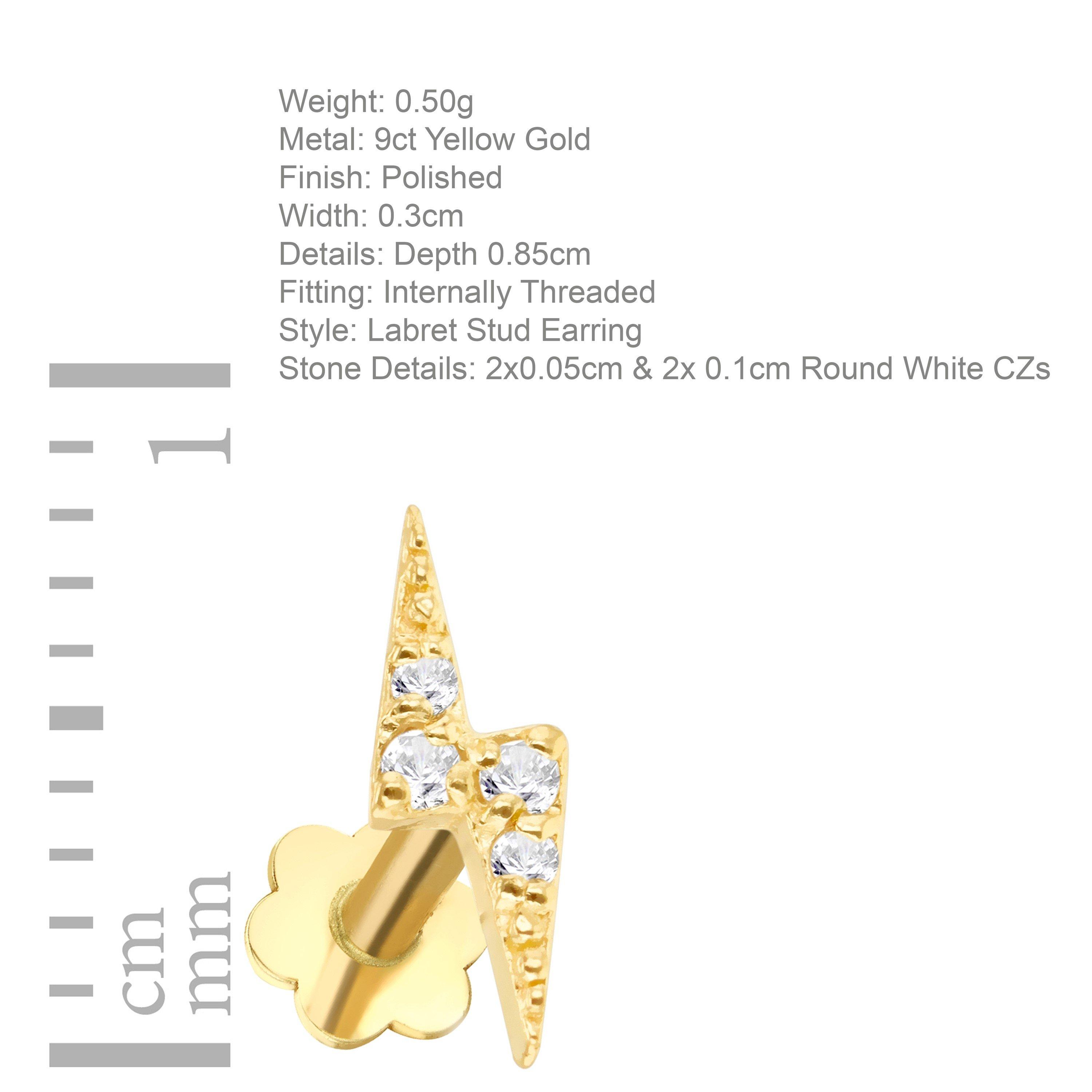 Yellow Gold - Be You - 9ct Gold Thunder with CZs Labret Stud - 4