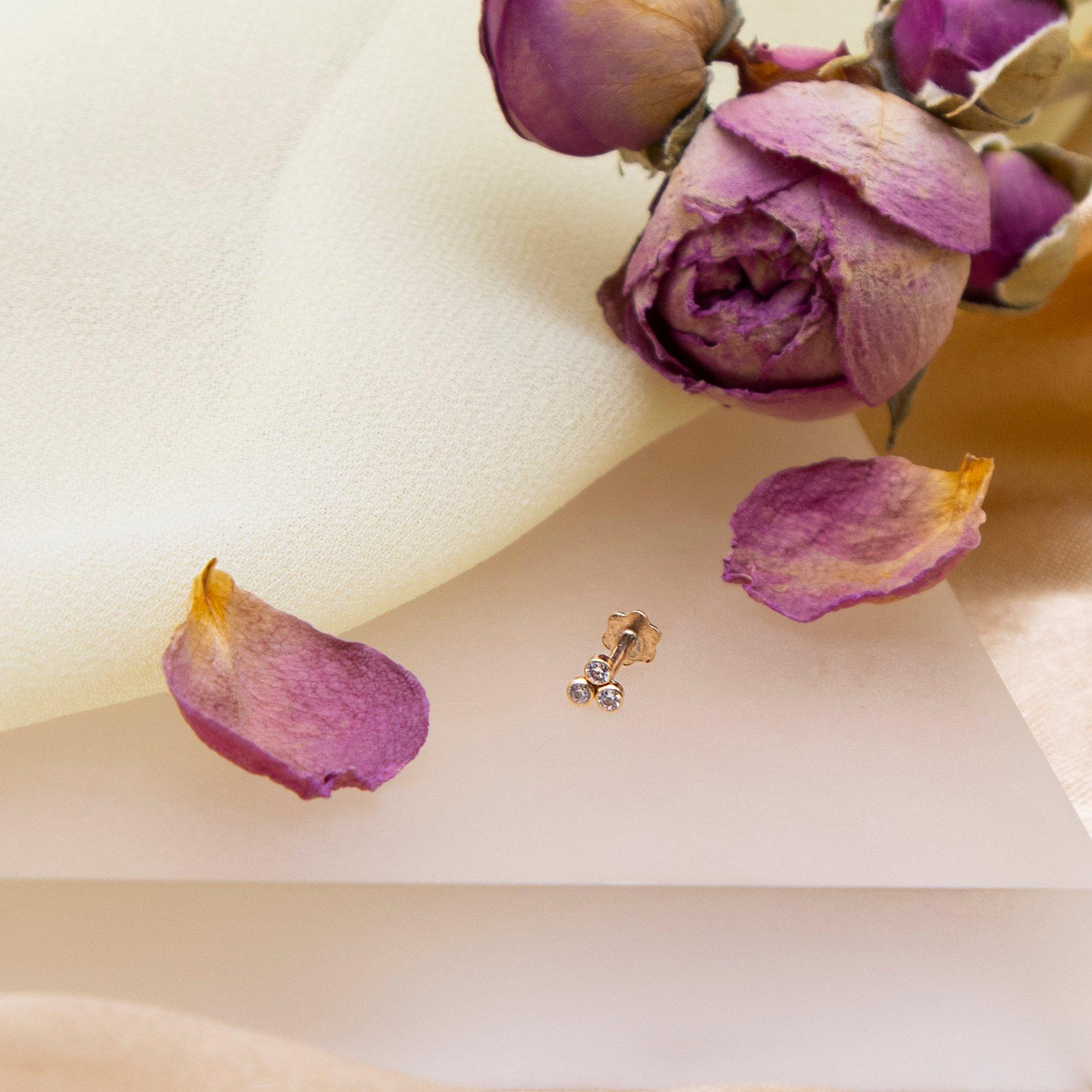 Yellow Gold - Be You - 9ct Gold Trinity with CZs Labret Stud - 3