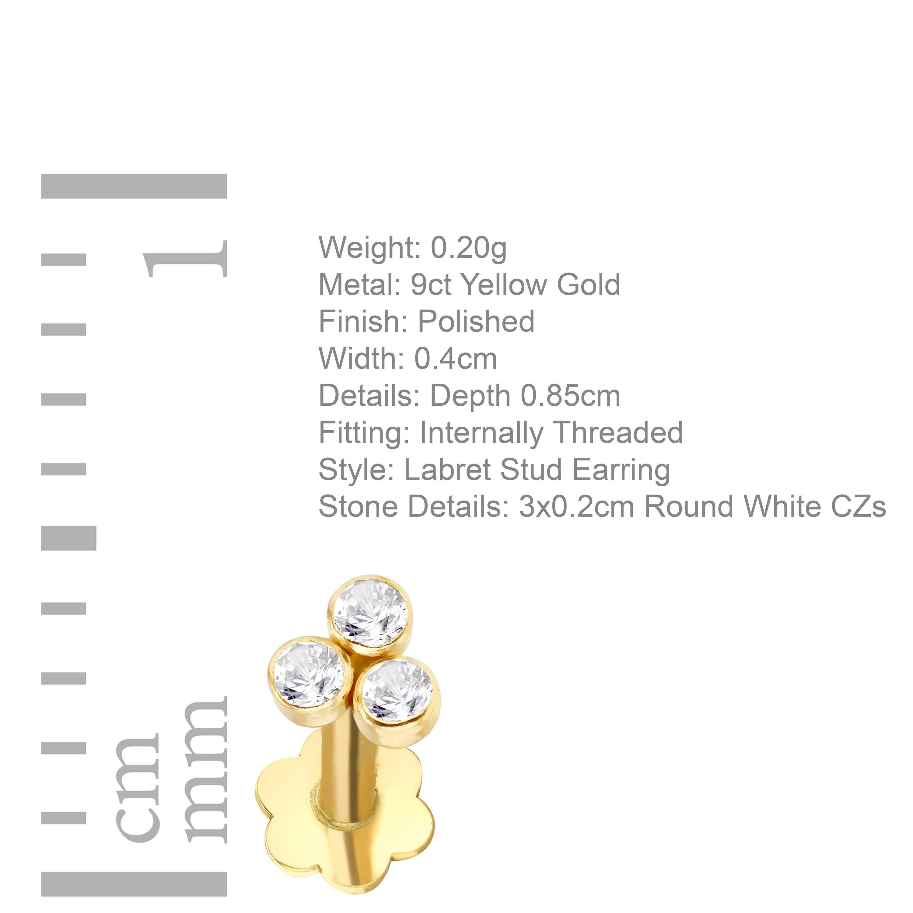 Yellow Gold - Be You - 9ct Gold Trinity with CZs Labret Stud - 4