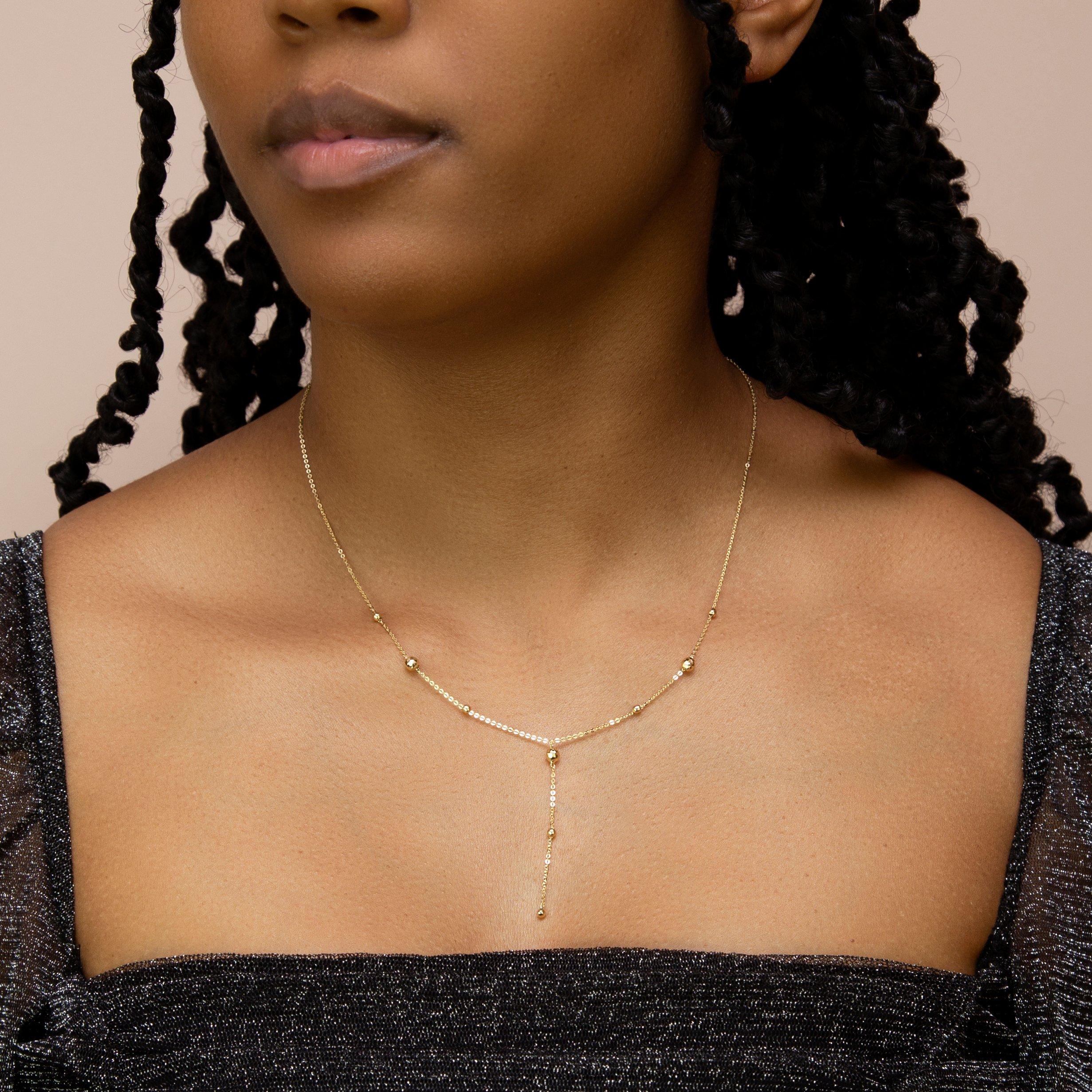 Yellow Gold - Be You - 9ct Gold Diamond Cut Ball Y Necklet - 2