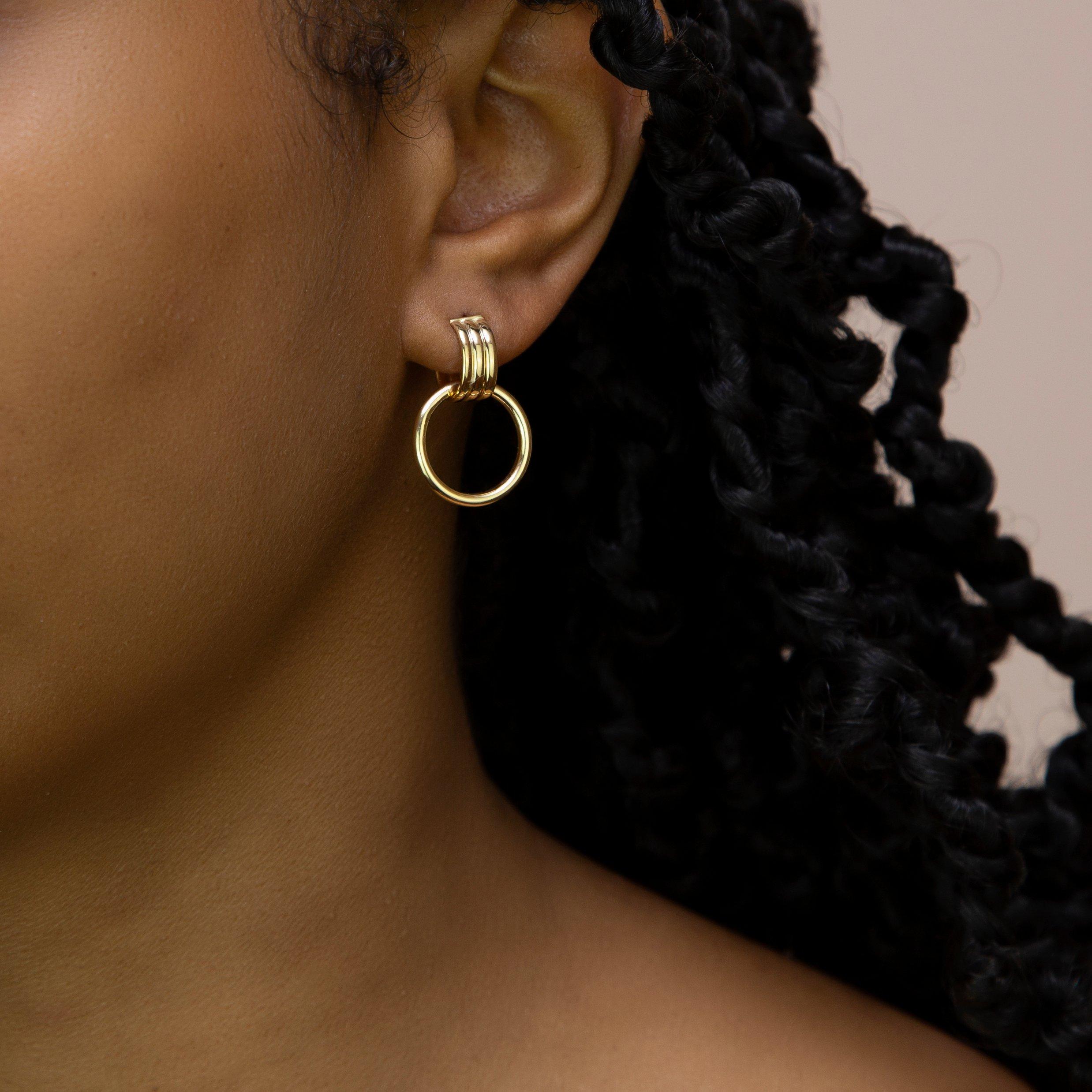 Yellow Gold - Be You - 9ct Gold Triple Tube Circle Drop Stud Earrings - 2