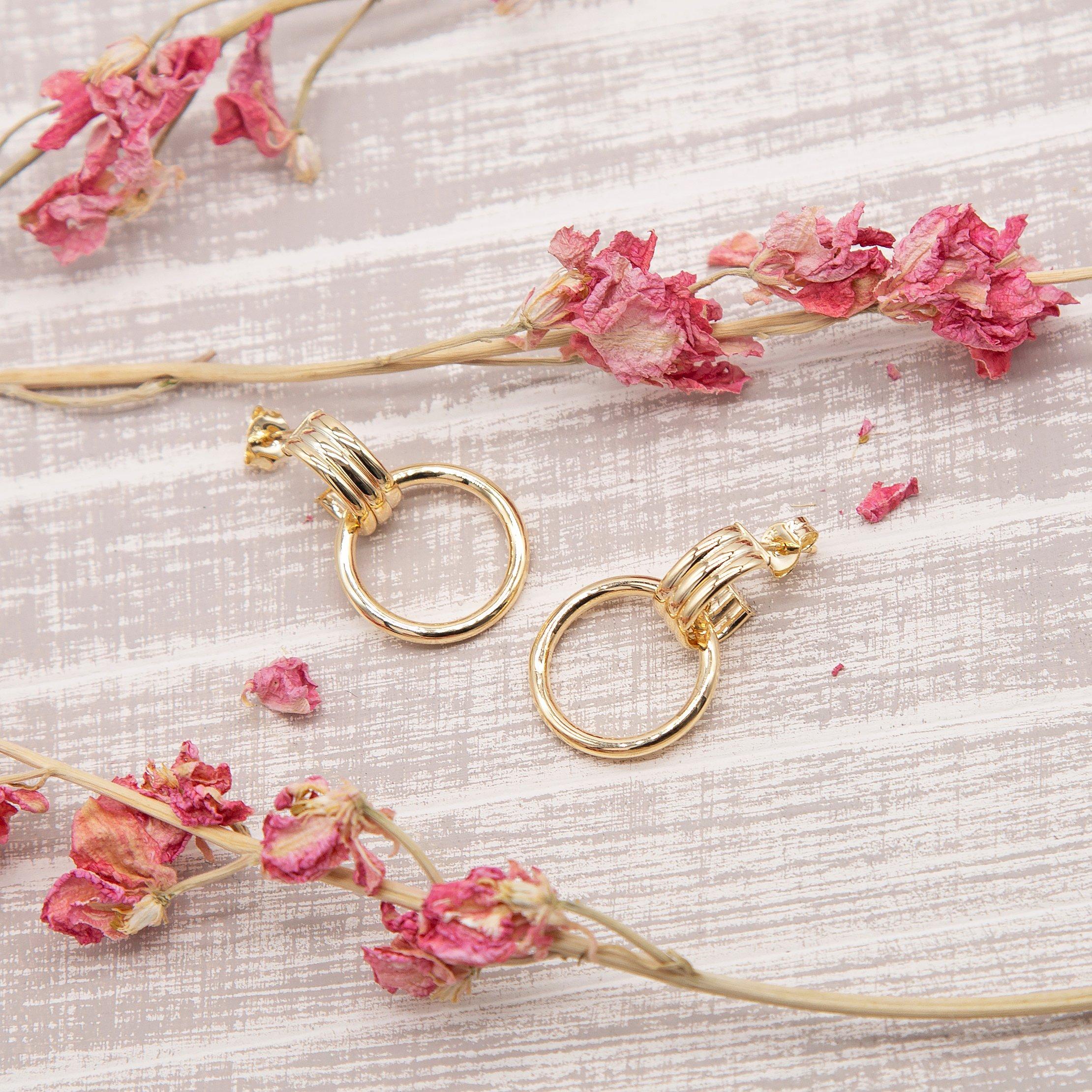 Yellow Gold - Be You - 9ct Gold Triple Tube Circle Drop Stud Earrings - 3