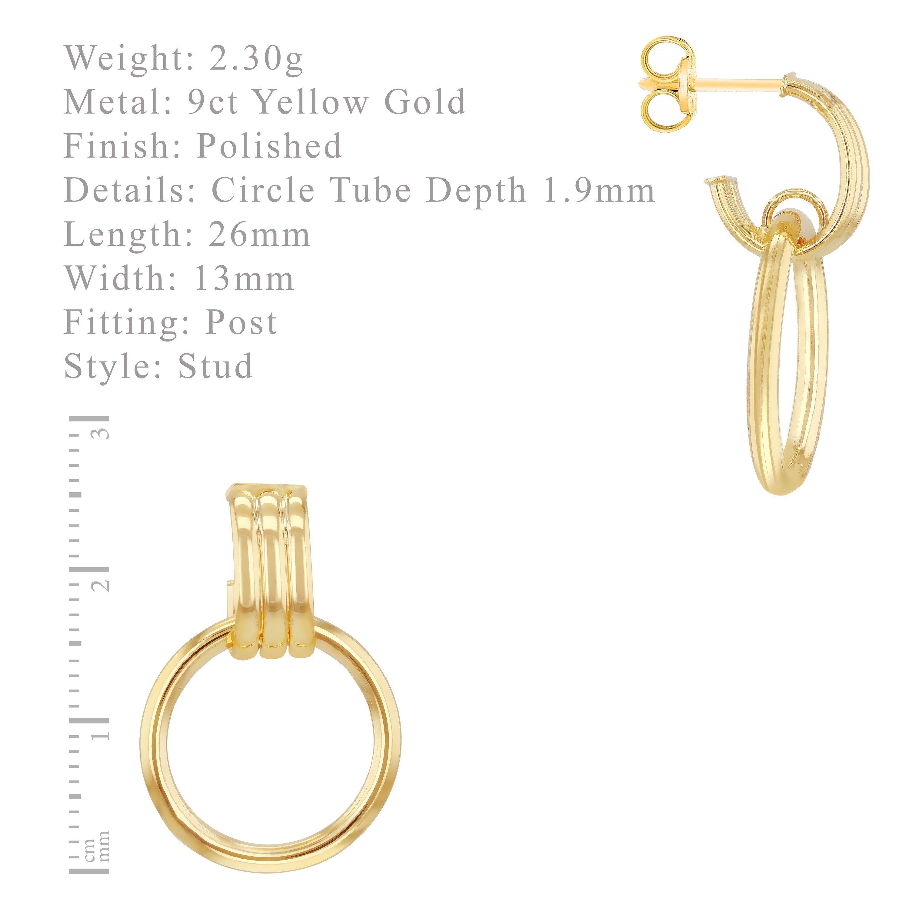 Yellow Gold - Be You - 9ct Gold Triple Tube Circle Drop Stud Earrings - 6