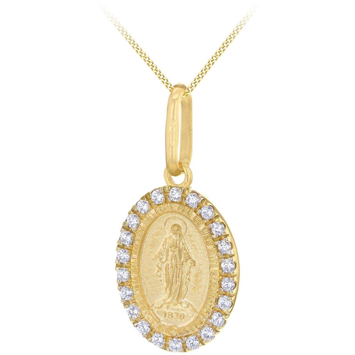 Yellow Gold - Be You - 9ct Gold Oval Holy Mary with CZ Necklace - 1