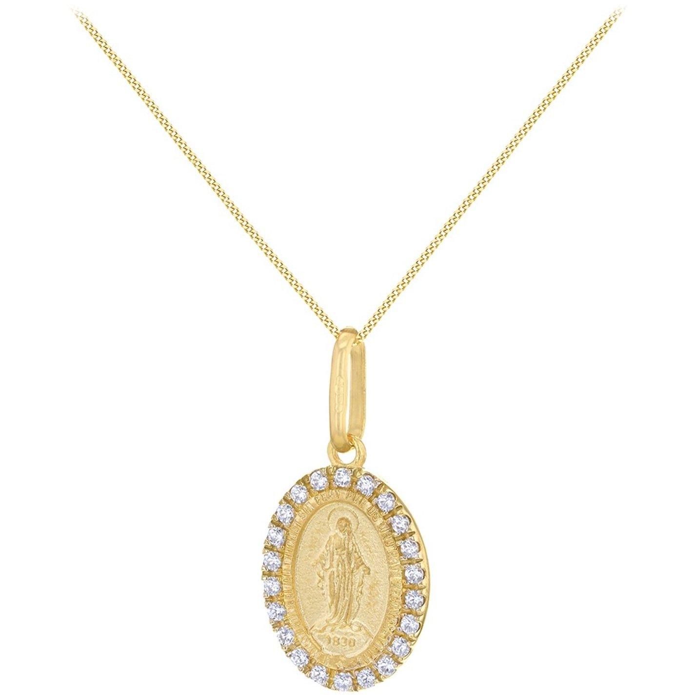 Yellow Gold - Be You - 9ct Gold Oval Holy Mary with CZ Necklace - 2