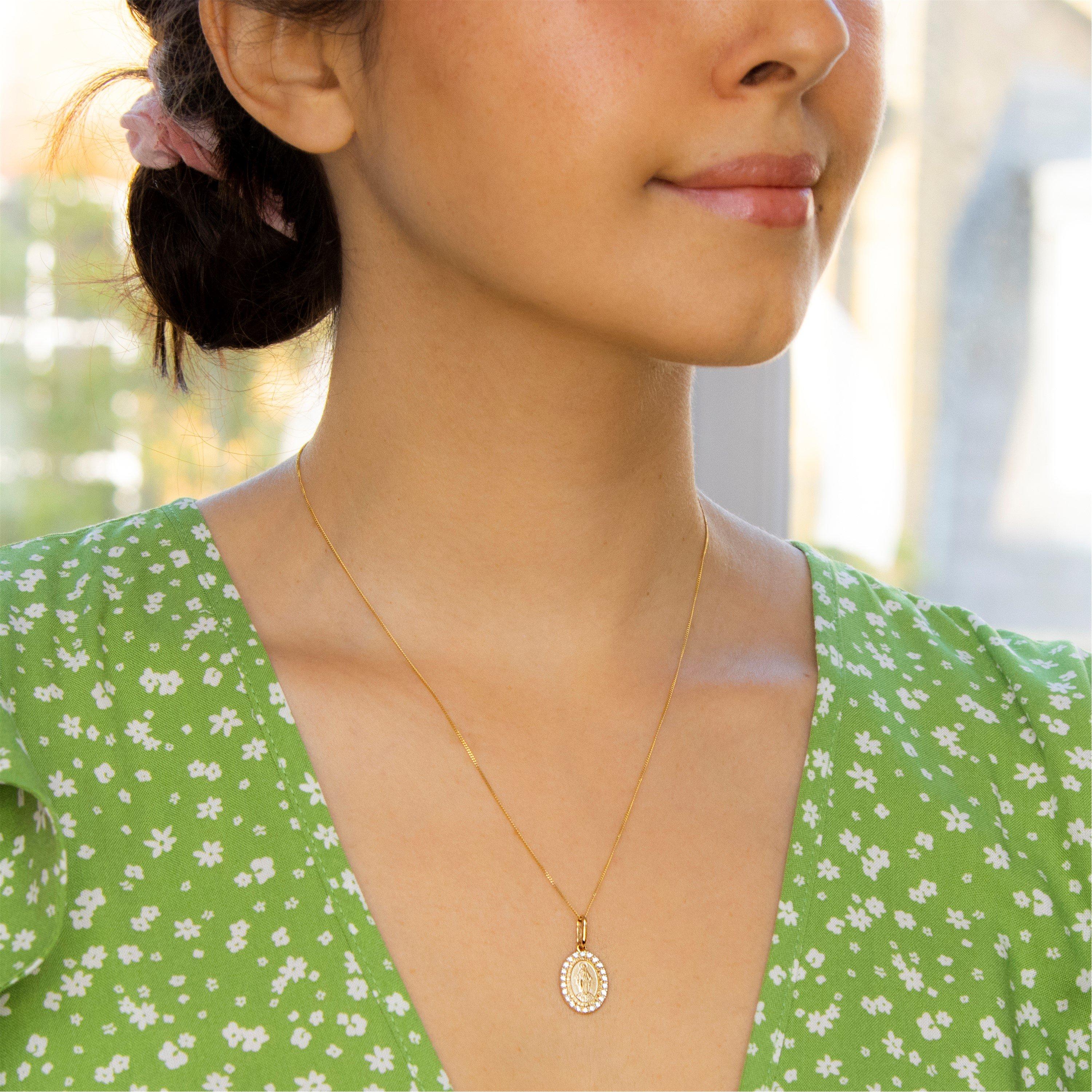 Yellow Gold - Be You - 9ct Gold Oval Holy Mary with CZ Necklace - 3