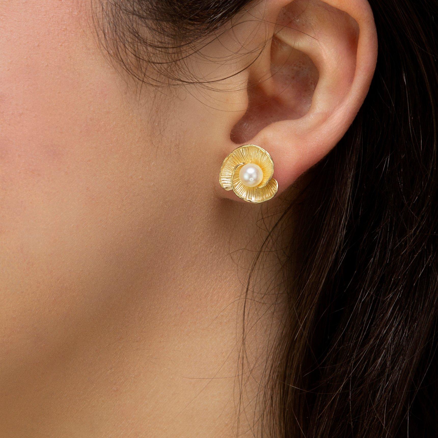 Yellow Gold - Be You - 9ct Gold  Freshwater Pearl Flower Stud Earrings - 2