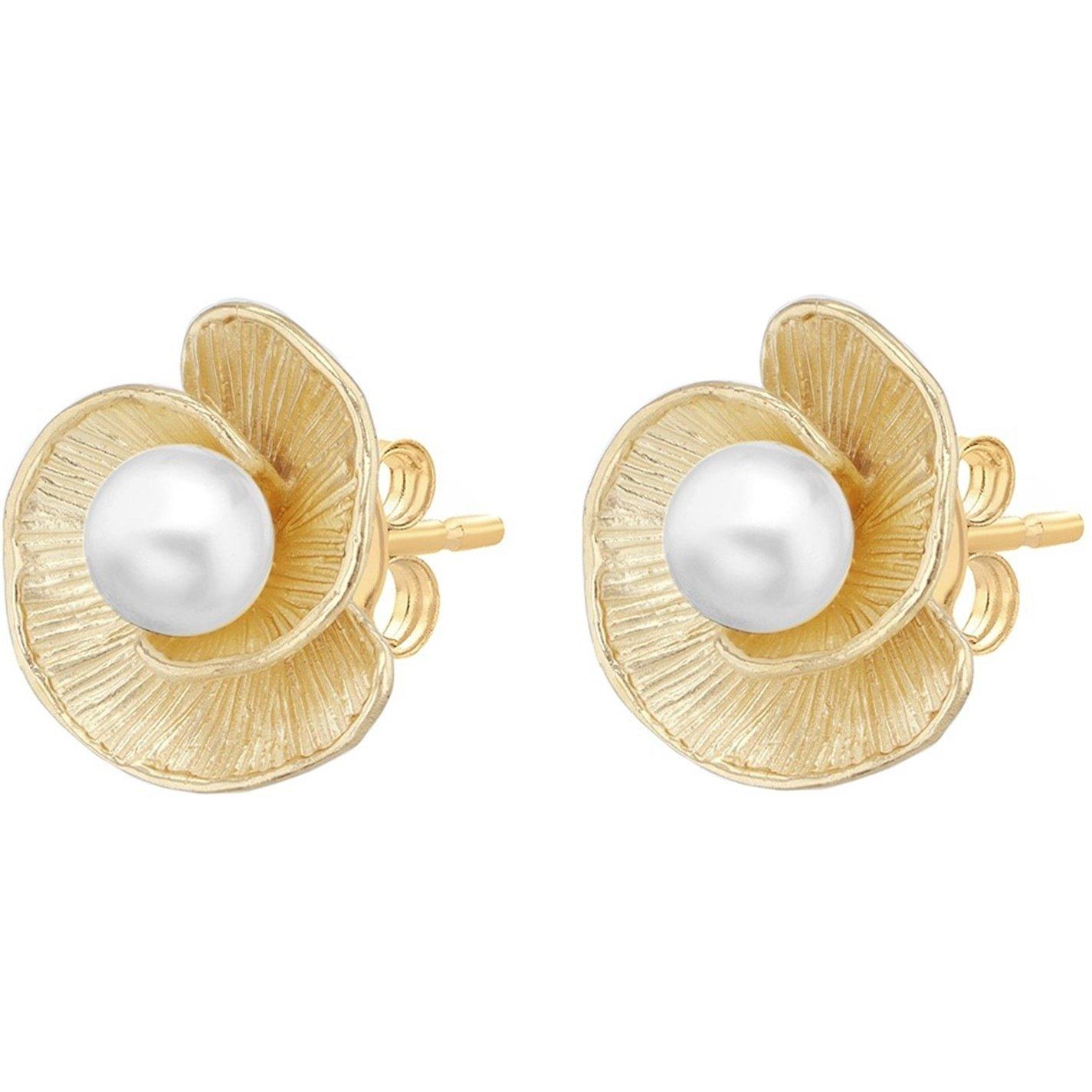 Yellow Gold - Be You - 9ct Gold  Freshwater Pearl Flower Stud Earrings - 4