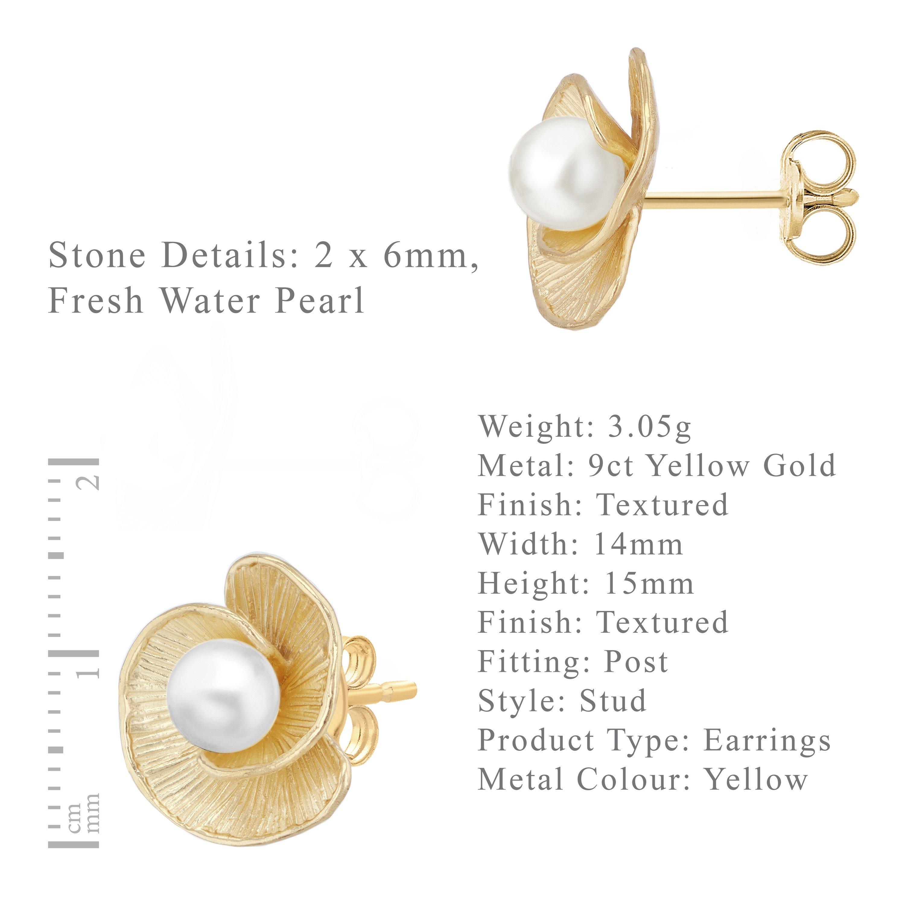 Yellow Gold - Be You - 9ct Gold  Freshwater Pearl Flower Stud Earrings - 6