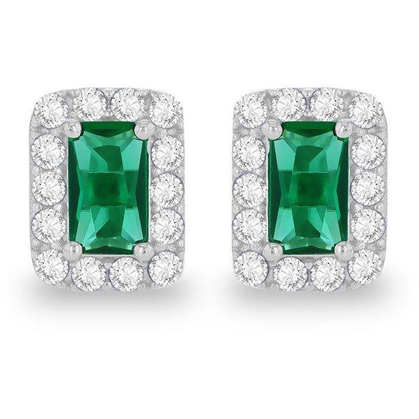 White Gold - Be You - 9ct Gold Rectangle Nano Emerald CZ Stud Earrings - 1