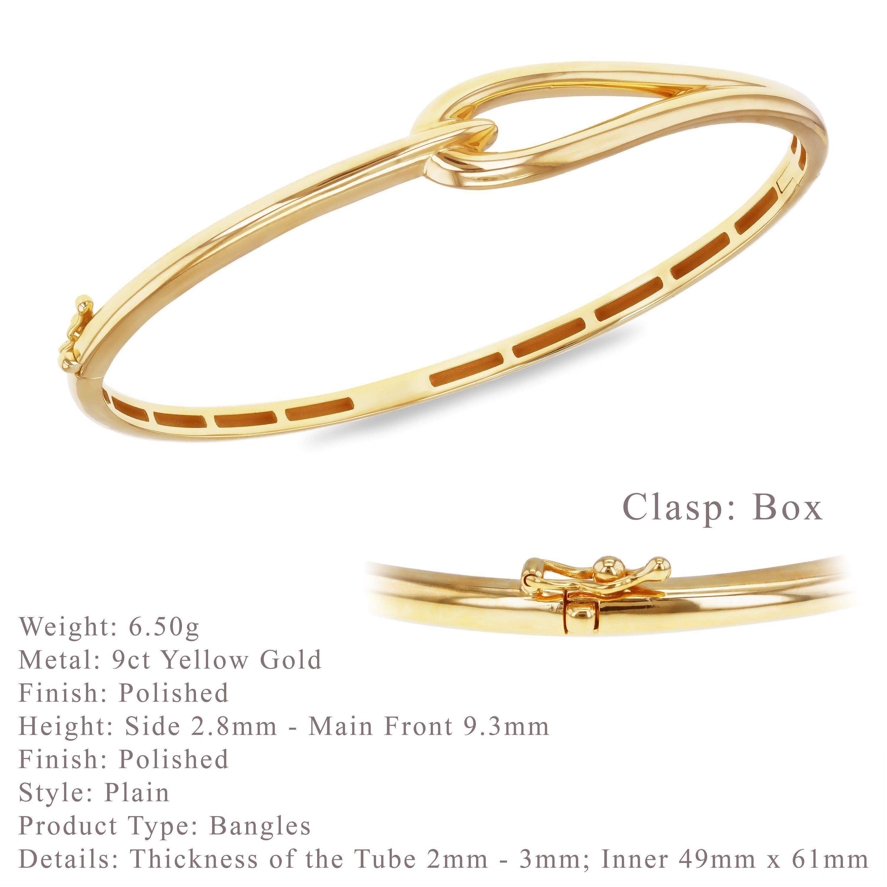 Yellow Gold - Be You - 9ct Gold Hook Knot Oval Bangle - 5