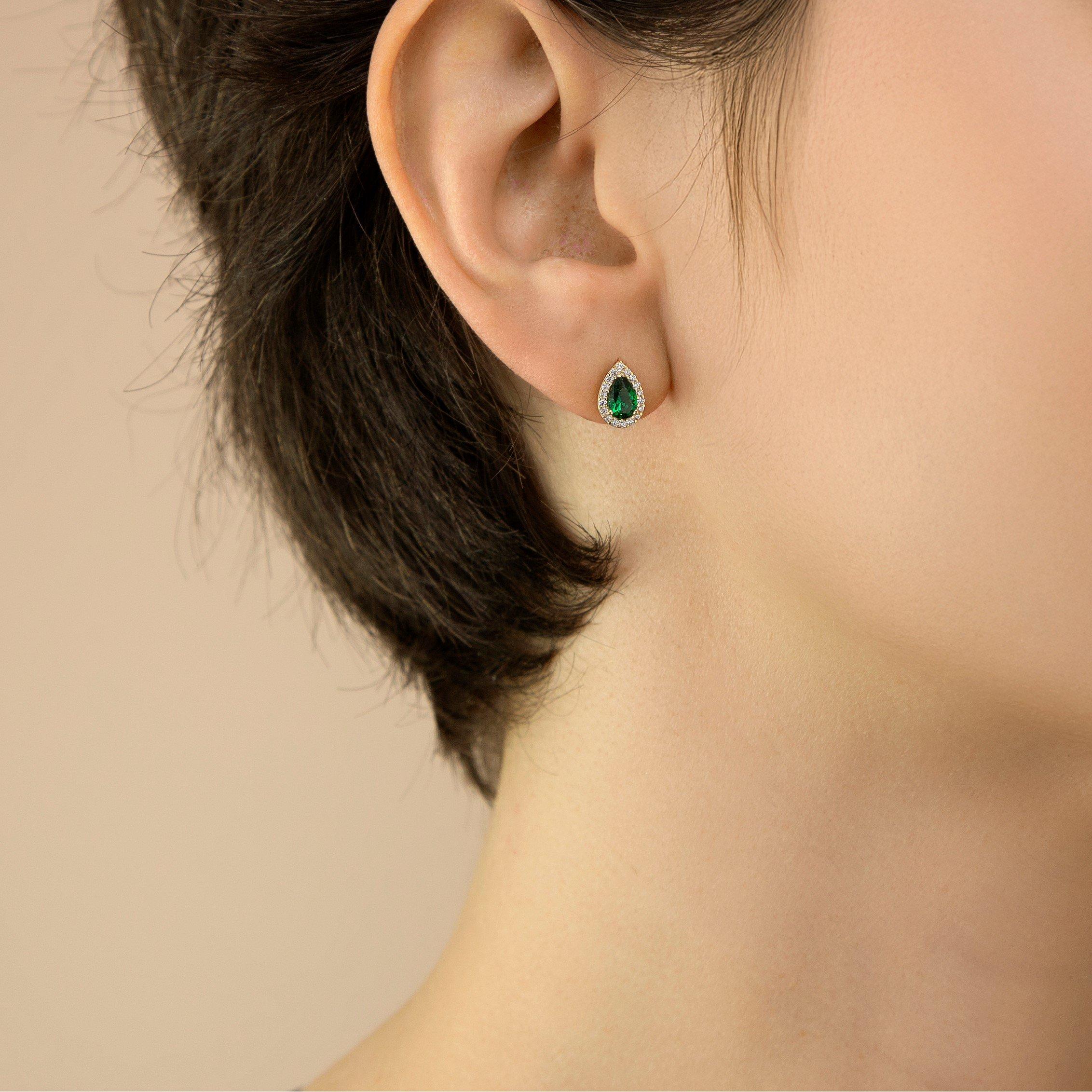 Yellow Gold - Be You - 9ct Gold Pear Shaped CZ Halo Stud Earrings - 2