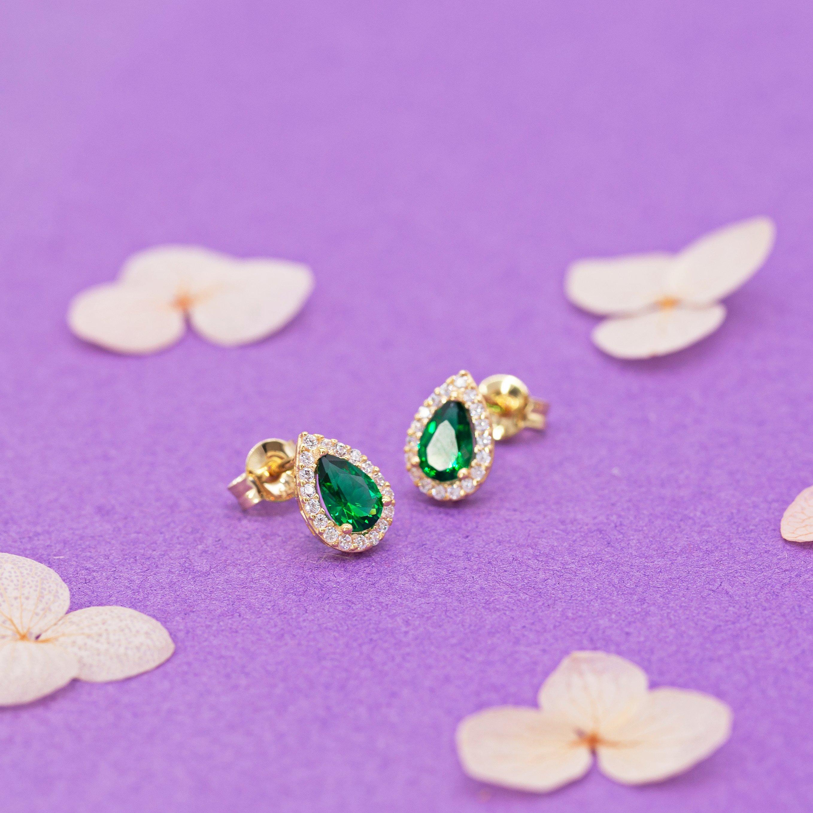 Yellow Gold - Be You - 9ct Gold Pear Shaped CZ Halo Stud Earrings - 3