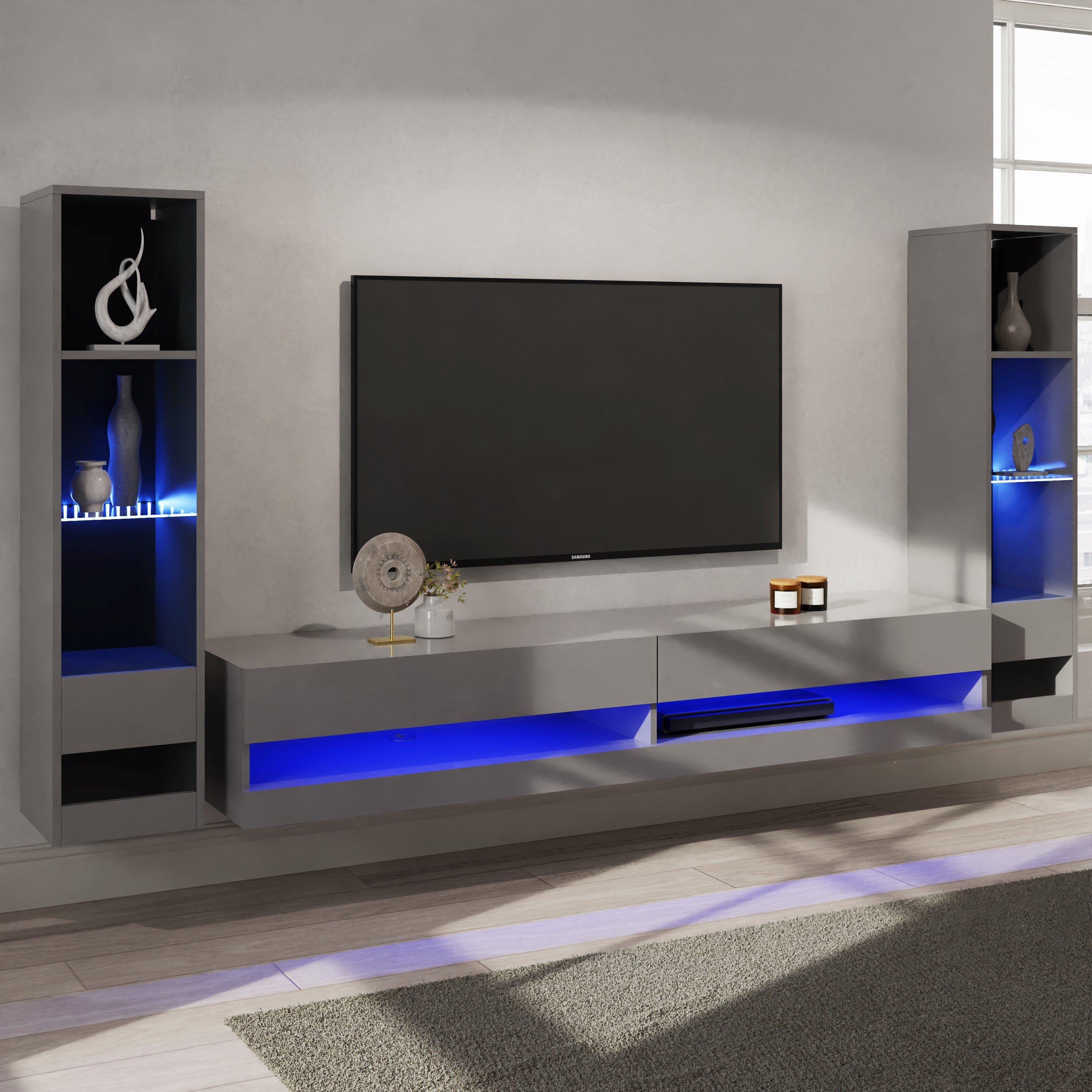 Grey - GFW - Galicia 180 TV Unit + 2 Shelf Units - 1