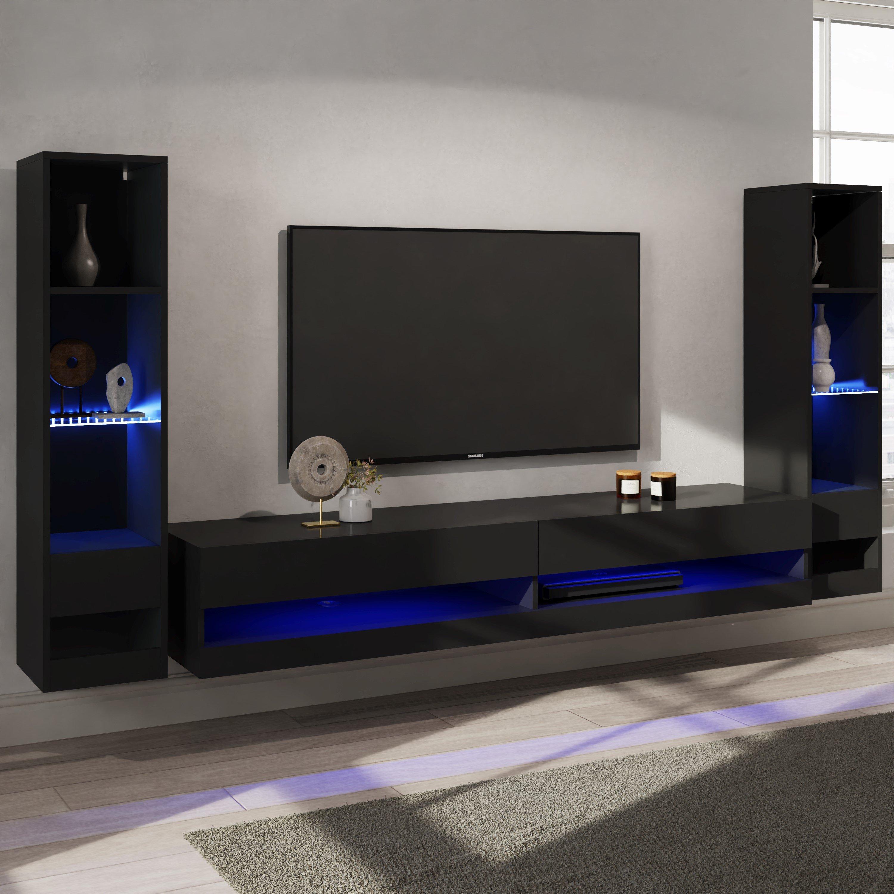Gfw  Black Galicia 180 Tv Unit + 2 Shelf Units