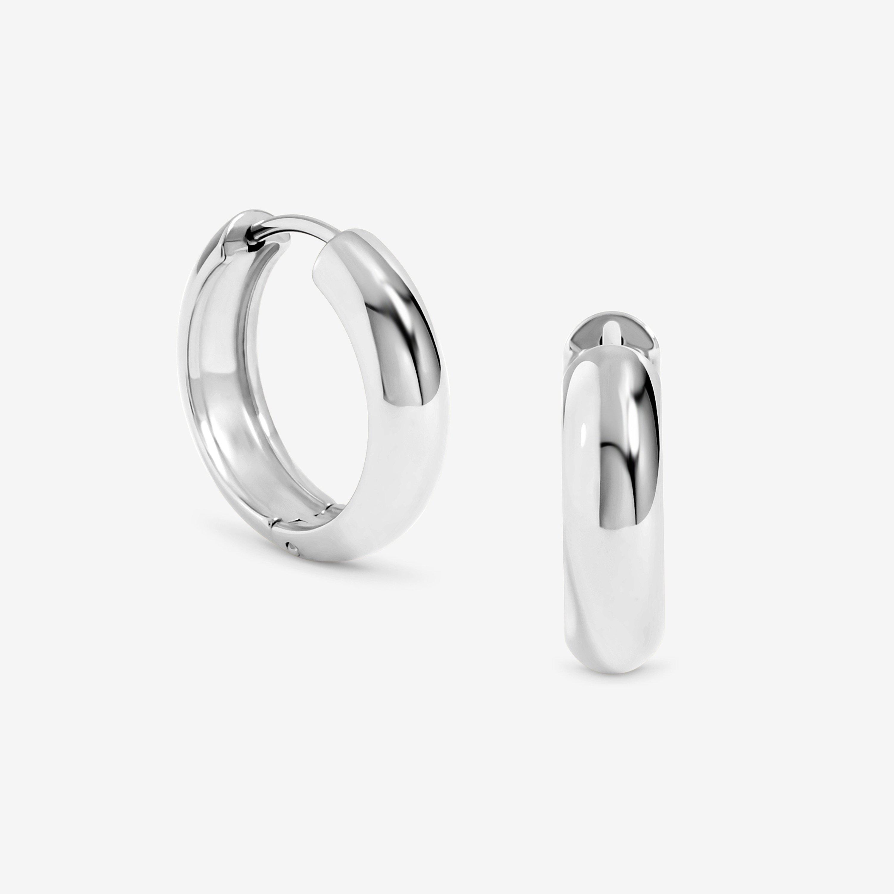 Jon Richard Women's Platinum Plated Stainless Steel Flat Surface Hoops - Silver
