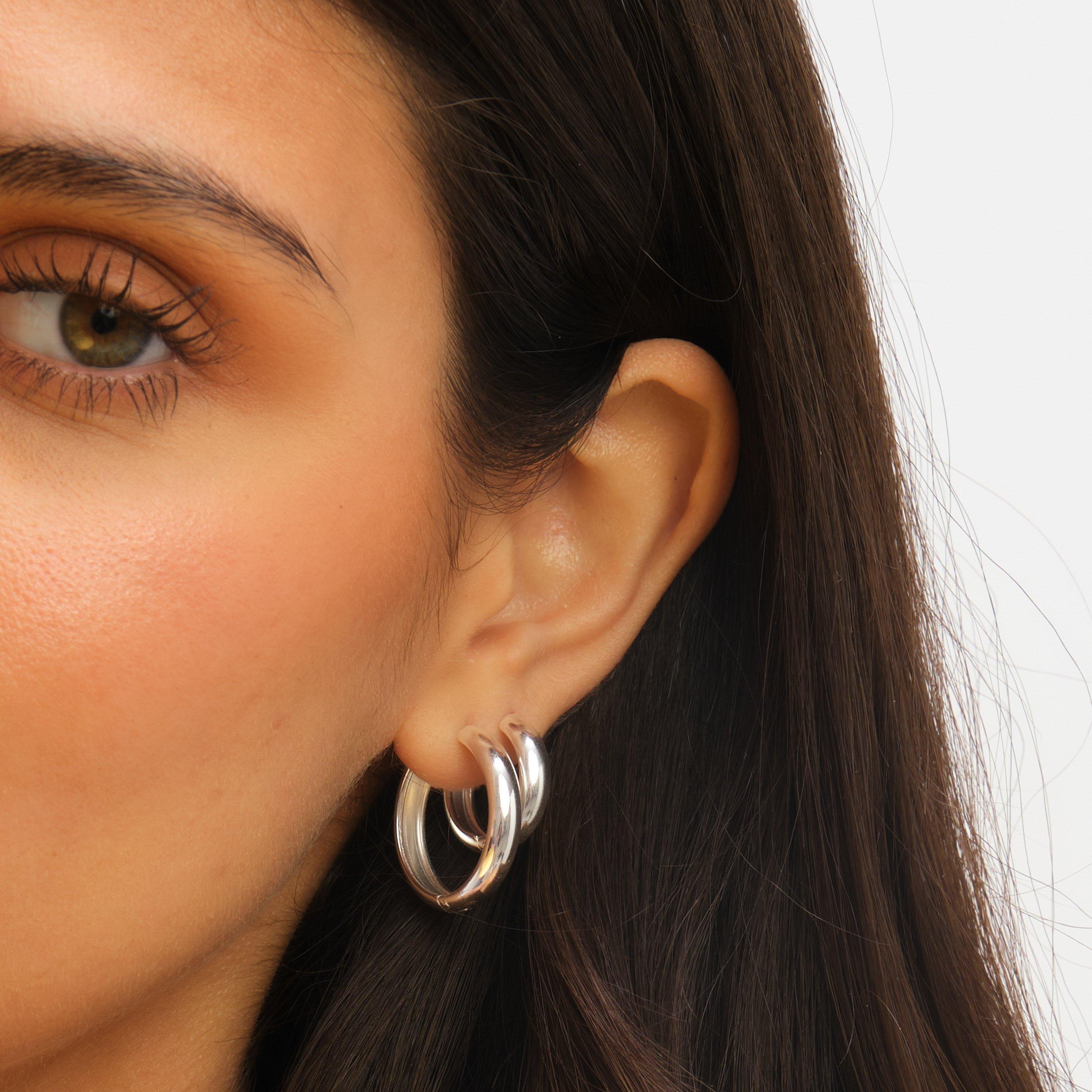 Silver - Jon Richard - Silver Plated Stainless Steel Flat Surface Hoops - 2