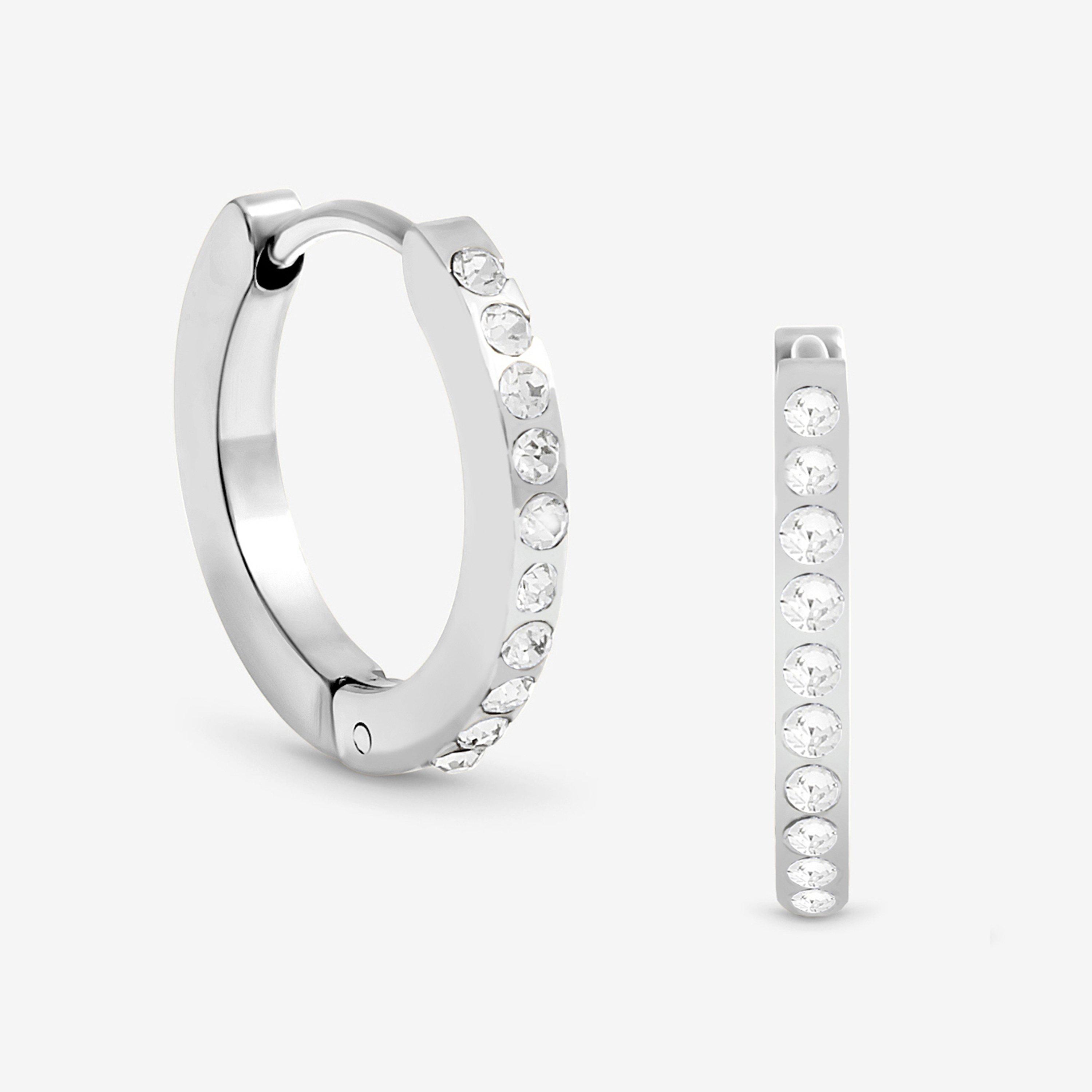 Silver - Jon Richard - Platinum Plated Stainless Steel Crystal Huggie Hoo - 1