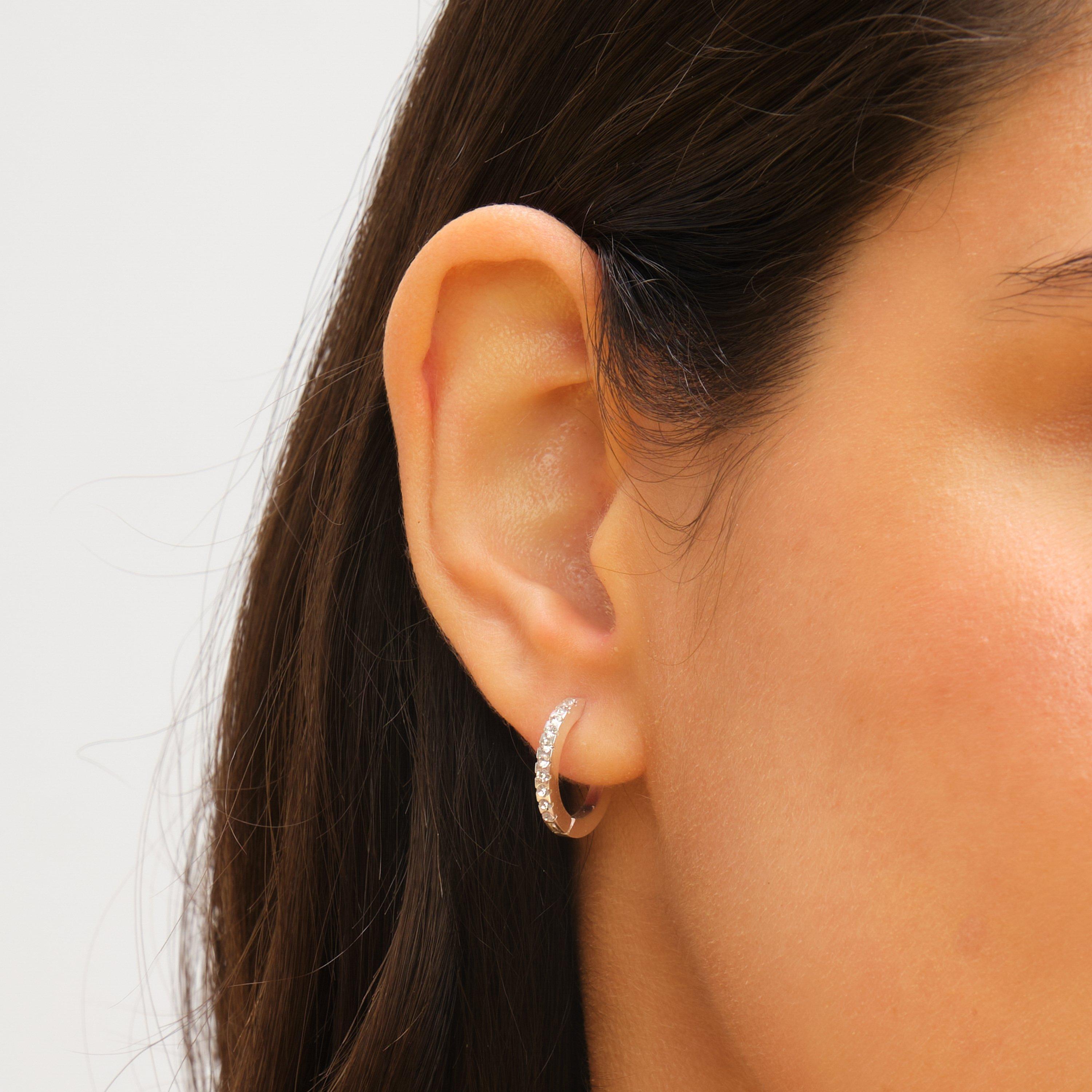 Silver - Jon Richard - Platinum Plated Stainless Steel Crystal Huggie Hoo - 4