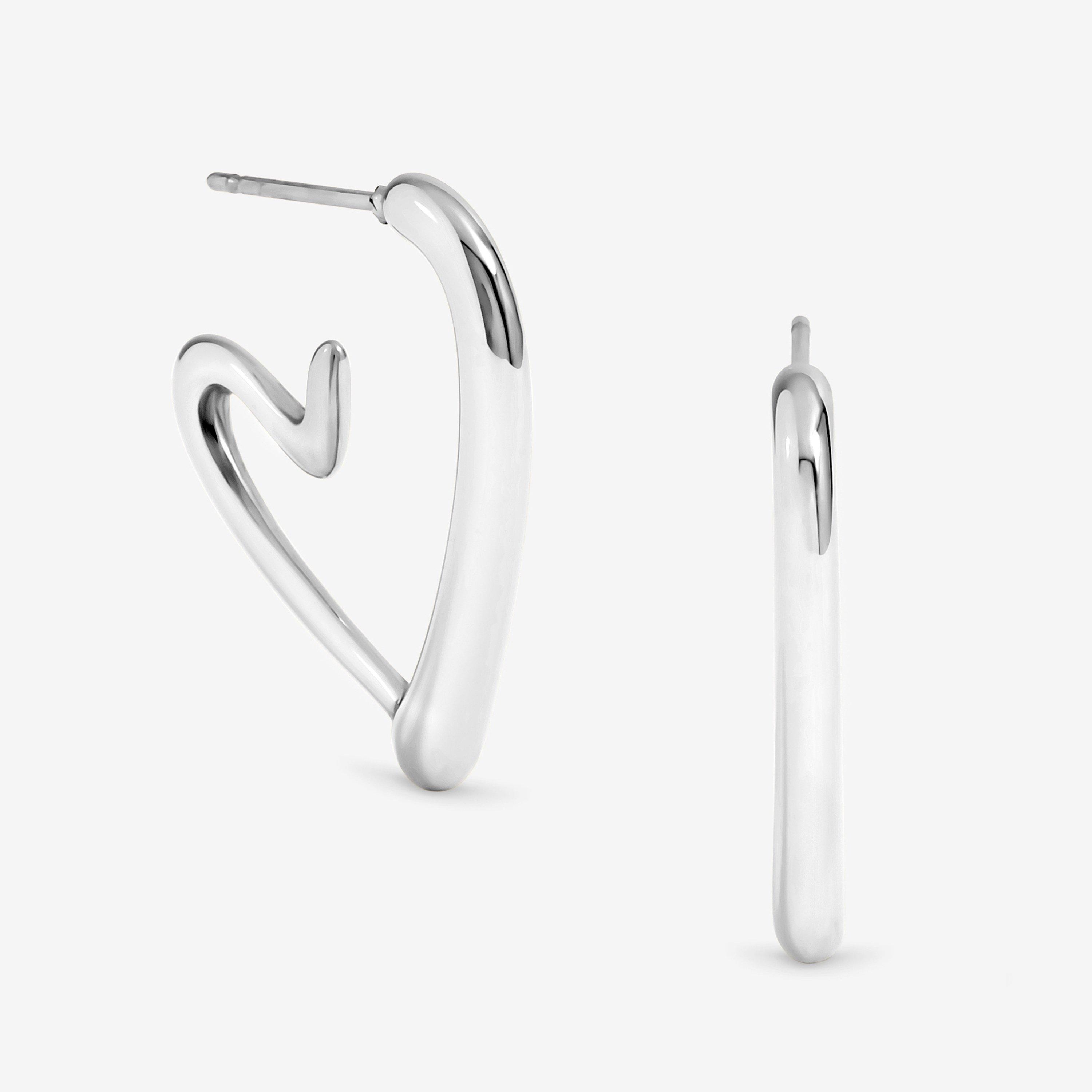 Silver - Jon Richard - Silver Plated Stainless Steel Heart Charm Hoops - 1