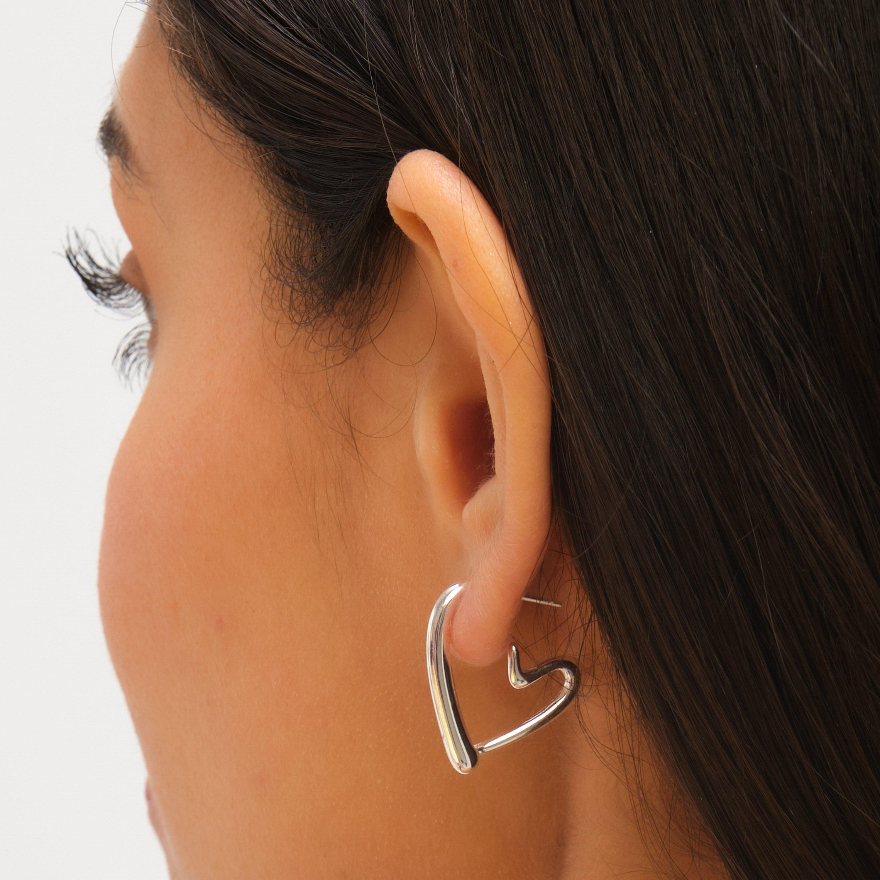 Silver - Jon Richard - Silver Plated Stainless Steel Heart Charm Hoops - 4