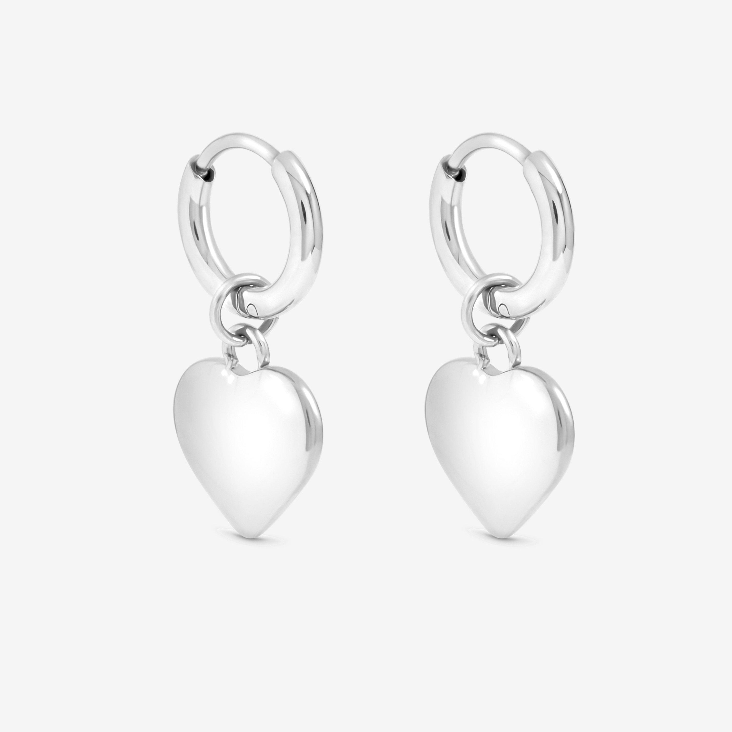 Silver - Jon Richard - Silver Plated Stainless Steel Heart Charm Hoops - 1