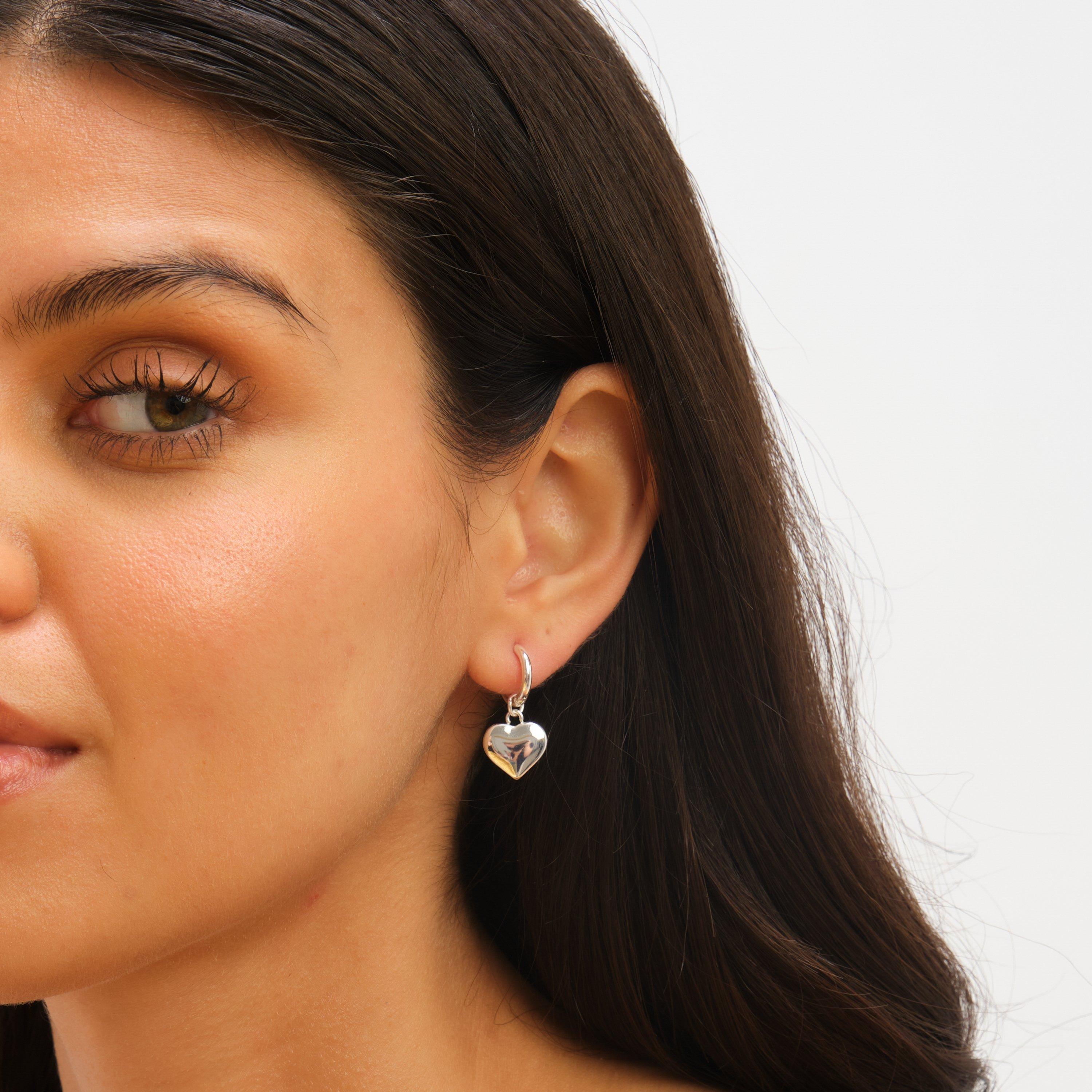 Silver - Jon Richard - Silver Plated Stainless Steel Heart Charm Hoops - 4