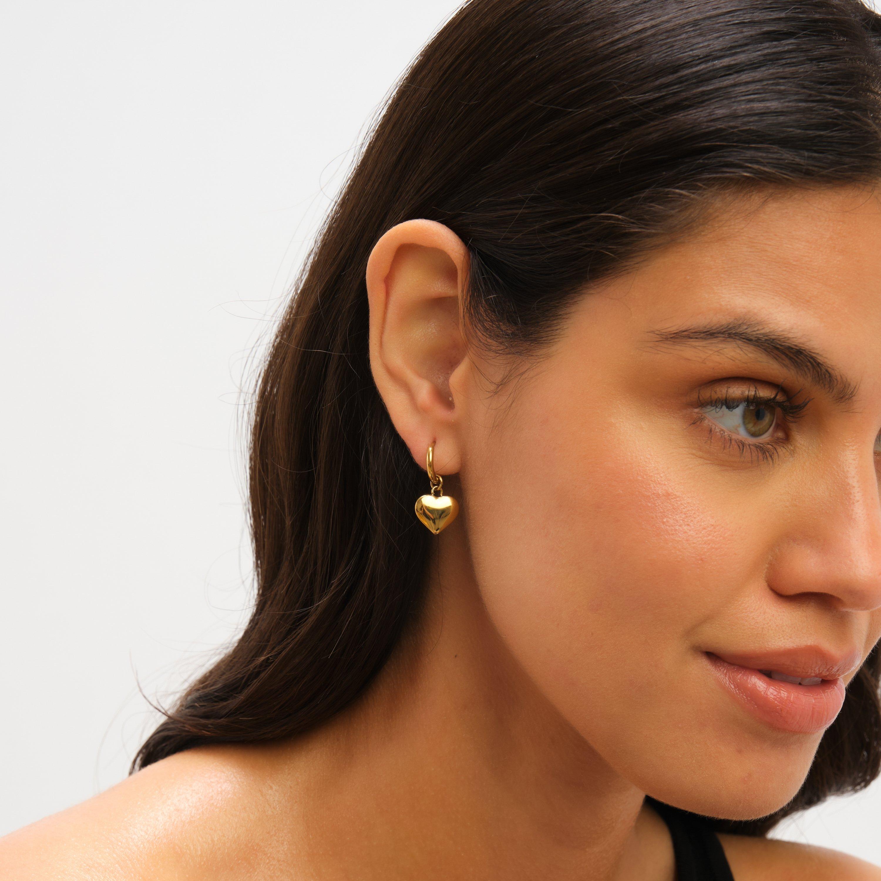 Gold - Jon Richard - Gold Plated Stainless Steel Heart Charm Hoops - 2