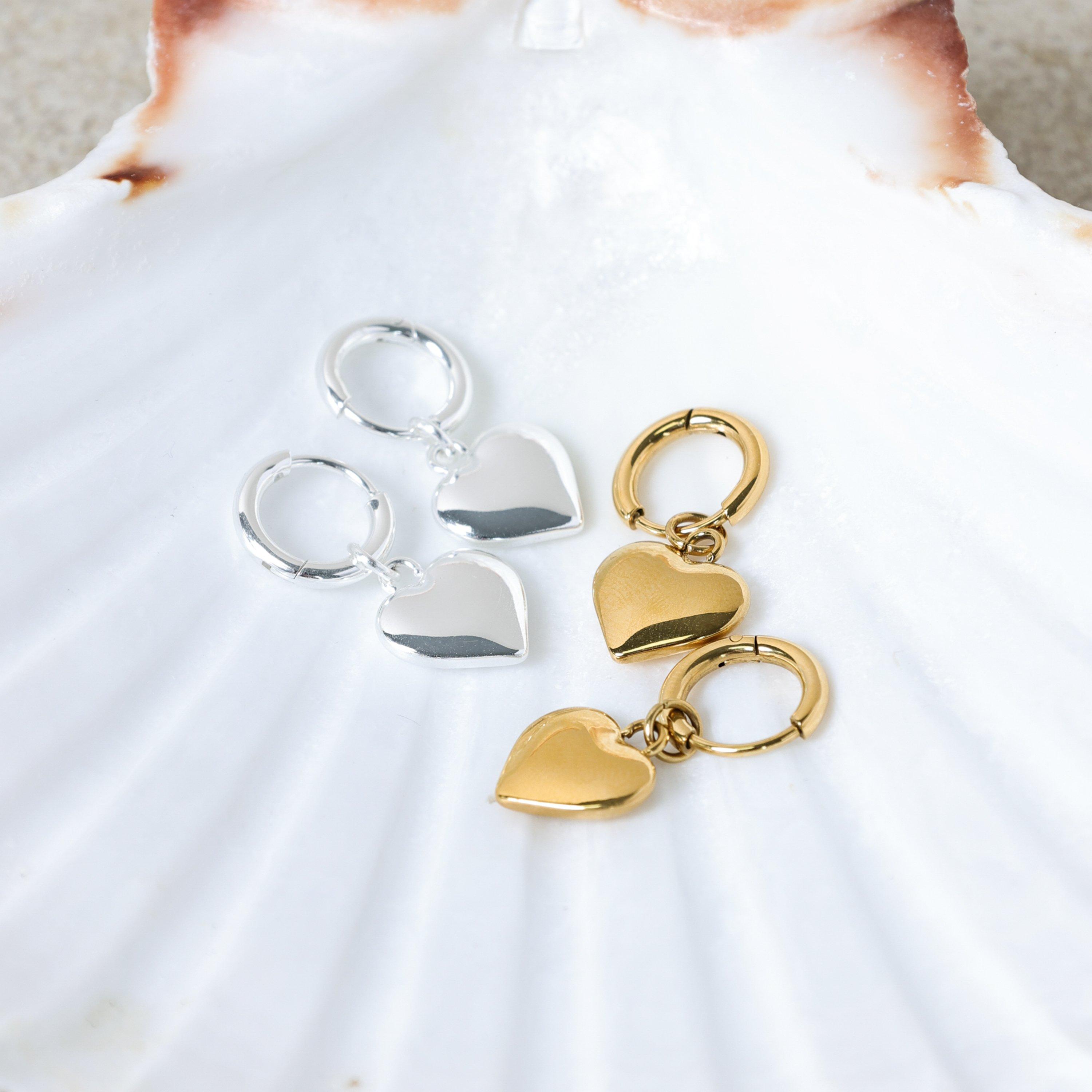 Gold - Jon Richard - Gold Plated Stainless Steel Heart Charm Hoops - 3